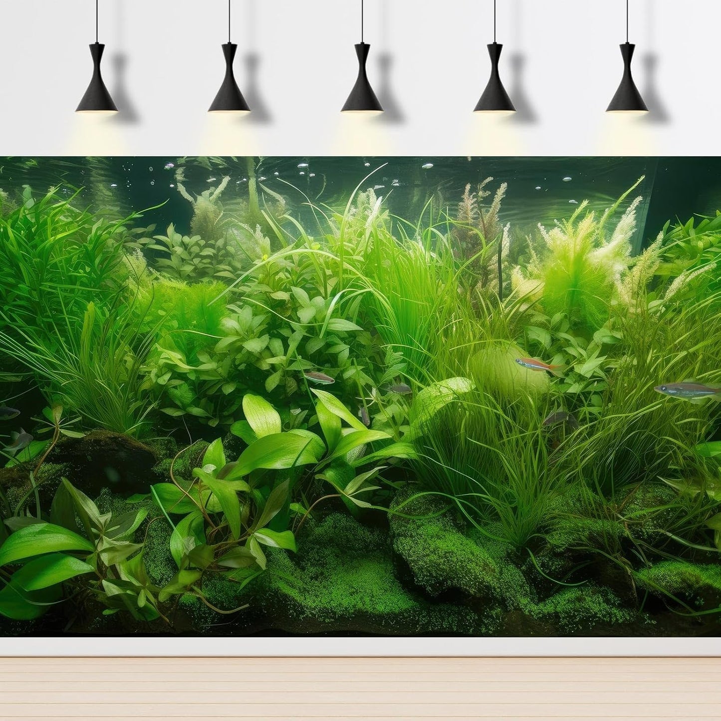 Aquarium Background Diverse Collection of Aquatic Plants Seagrasses Terrarium Background Redwood Root Moss Tropical Style Underwater Lush Green Plants Fish Tank Background Wallpaper Poster 36x18in