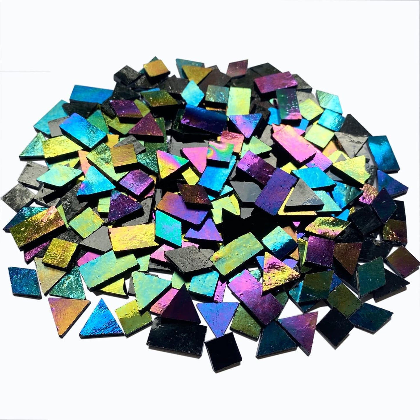 Iridescent Black Glass Mosaic Tiles, 280 Pieces Mixed 4 Shapes Stained Glass Sheets, Mosaic Making Supplies for Adults