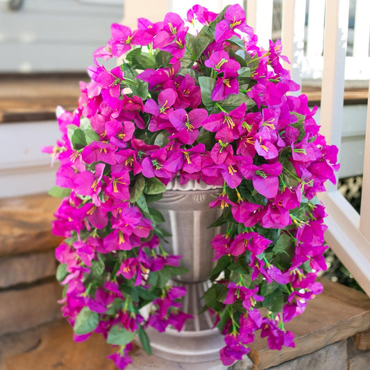 Bougainvillea Artificial Hanging Flowers Plants for Outdoors Decoration, 2pcs Fake Flowers Silk Bougainvillea Vines Realistic UV Resistant Faux Flowers for Outdoor Planters Patio Urn, Purple