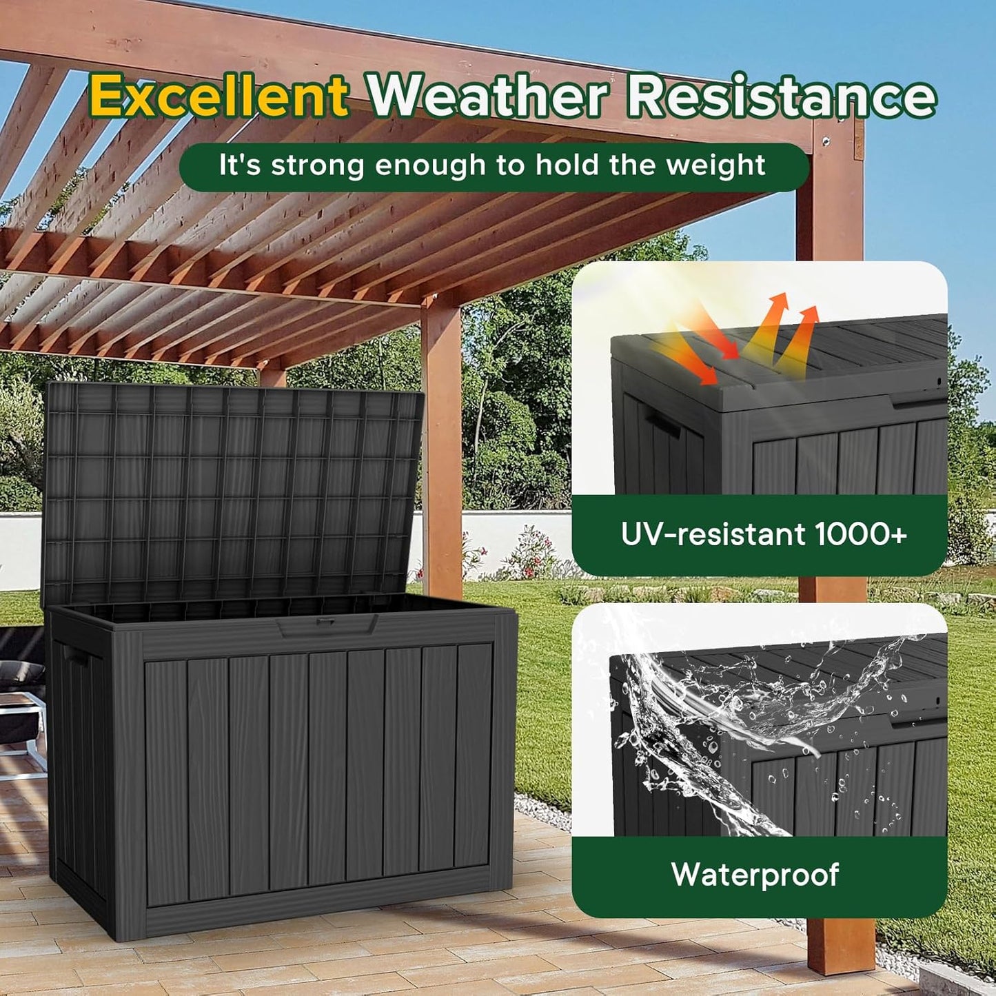 45 Gallon Outdoor Deck Box,Storage Lockable Waterproof Patio Furniture,Garden Tools,Cushions,Pool Accessories Outside Storage Resin Box(Black)