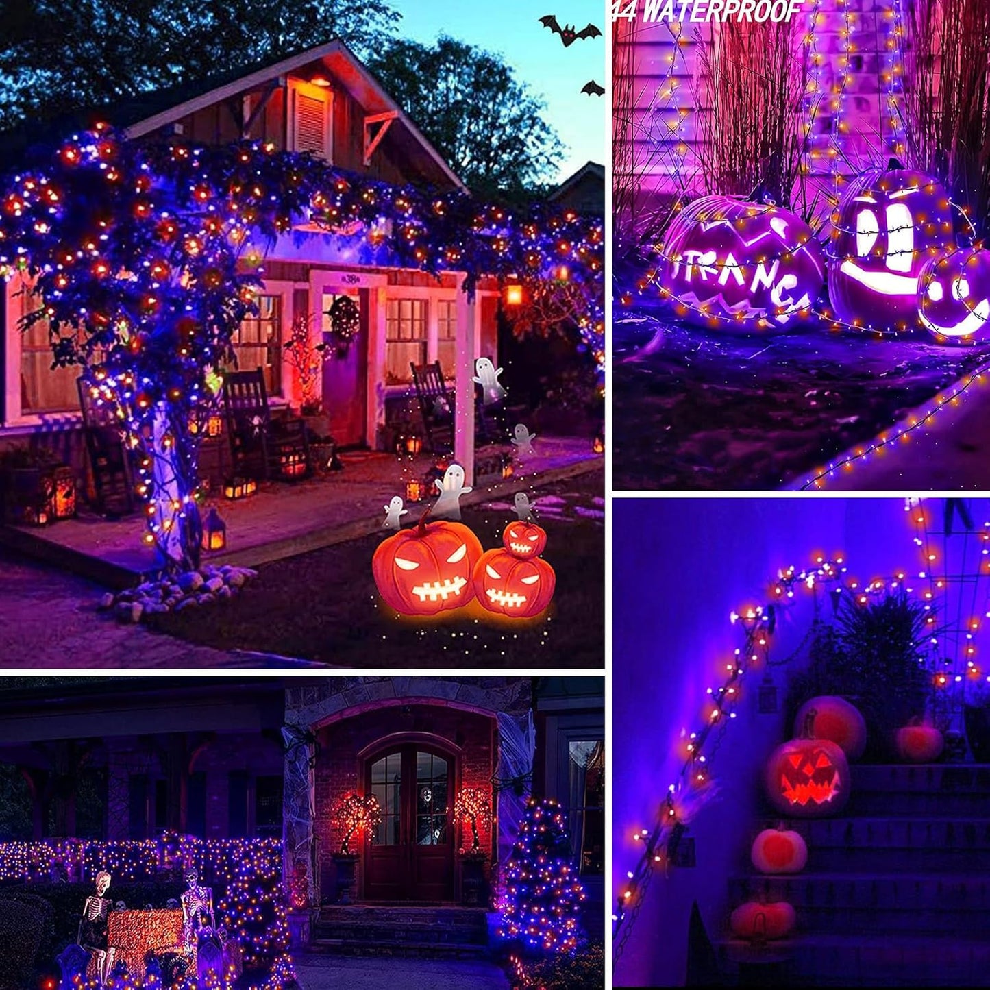 2 Pack 400 LED Solar String Lights, 8 Modes Solar String Lights for Outside, Waterproof and Solar Powered Outdoor String Lights for Holiday Christmas Yard Garden Tree Wedding Party (Orange Purple)