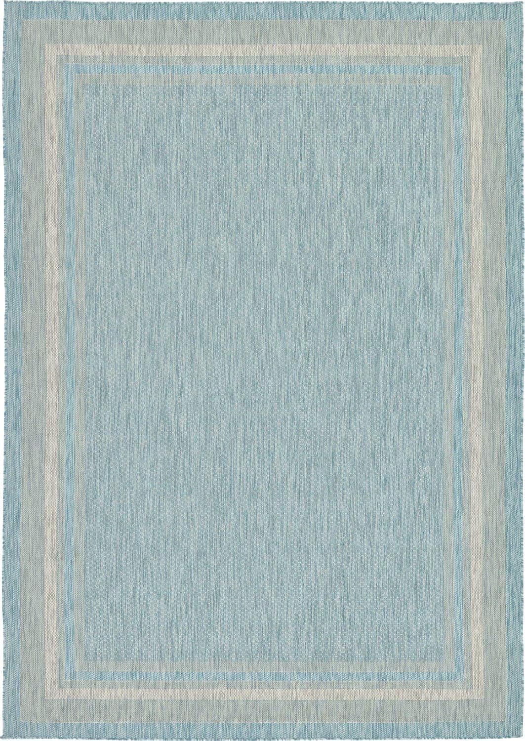Unique Loom Outdoor Border Collection Area Rug - Soft Border (8' x 11' 4" Rectangle, Aquamarine/ Ivory)