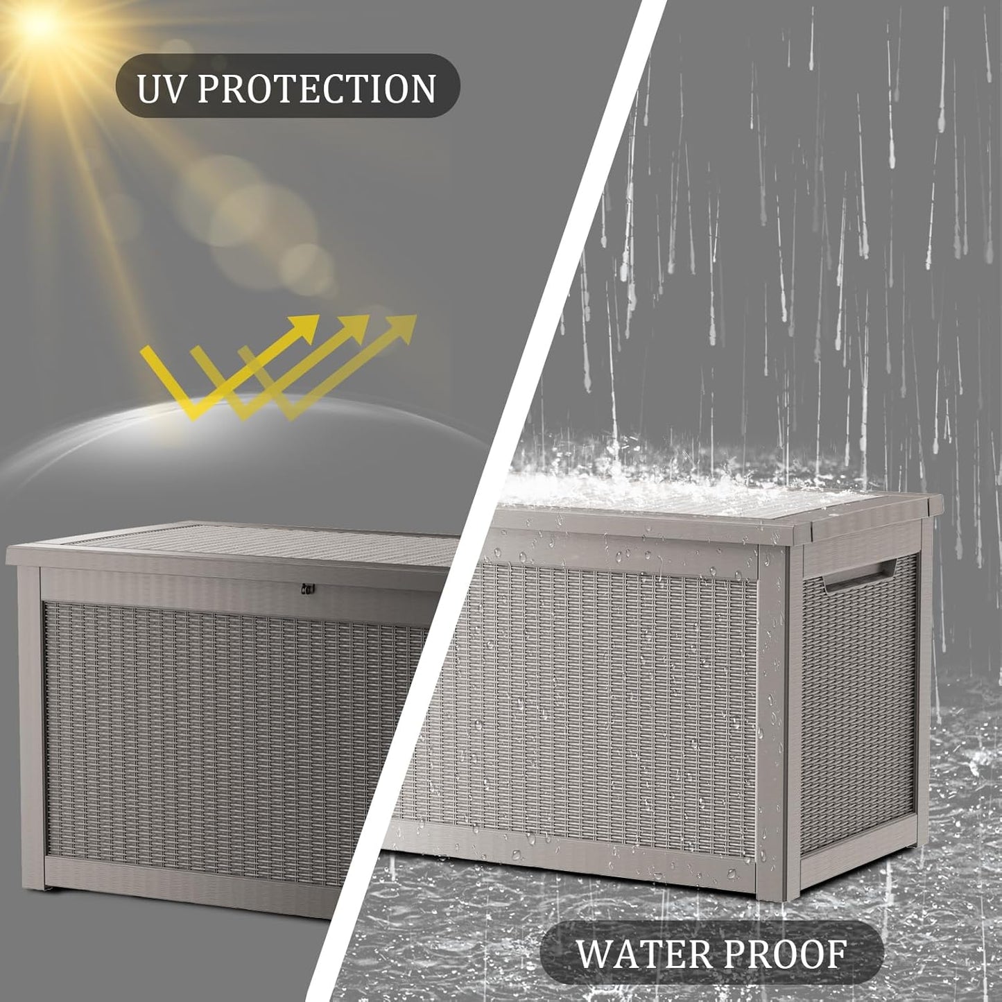 320 Gallon Waterproof Deck Box, Lockable Resin Storage Box for Patio Furniture Cushions Garden Tools and Outdoor Delivery Storage, Coffee