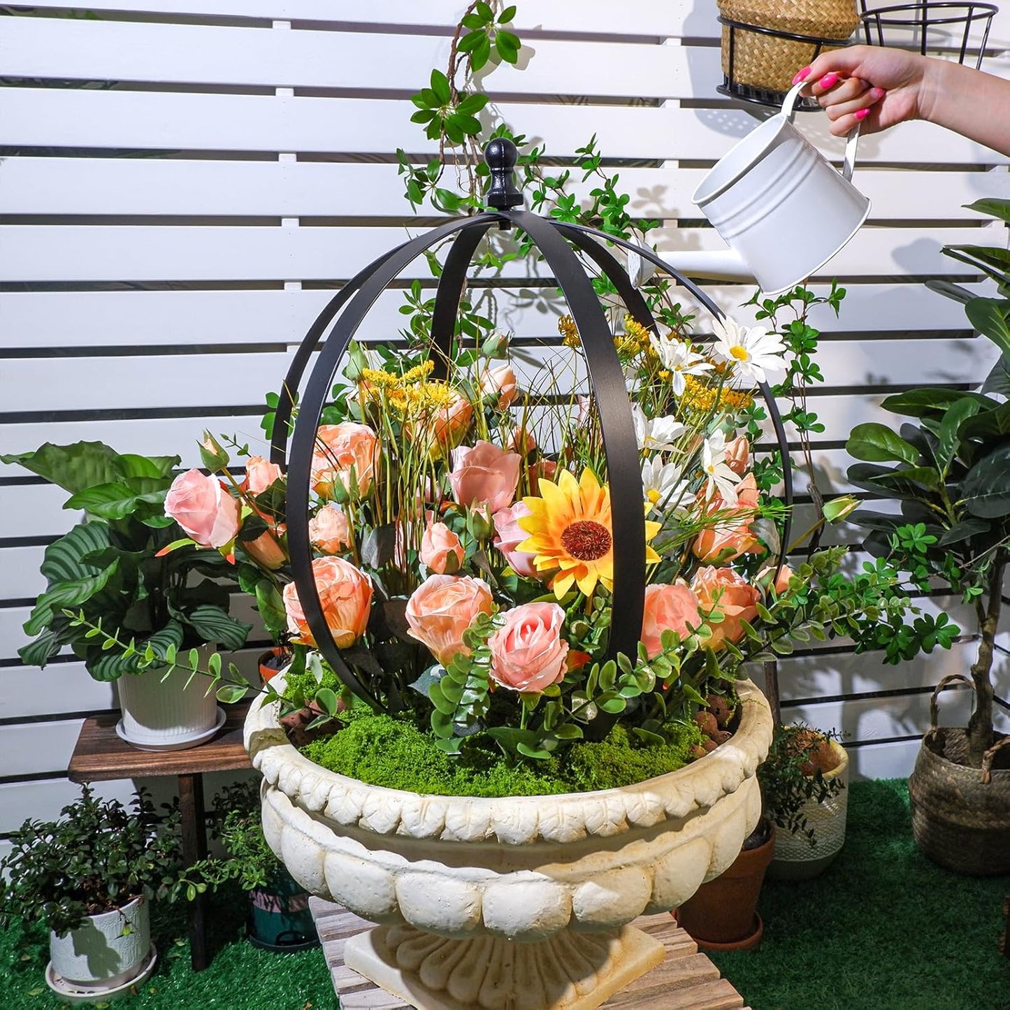 Set of 2 Metal Garden Trellis Obelisks - Durable Black Powder Coated Round Climbing Frames for Plants - Ideal Decorative Support for Flowers & Vines - Ideal for Indoor & Outdoor Gardens