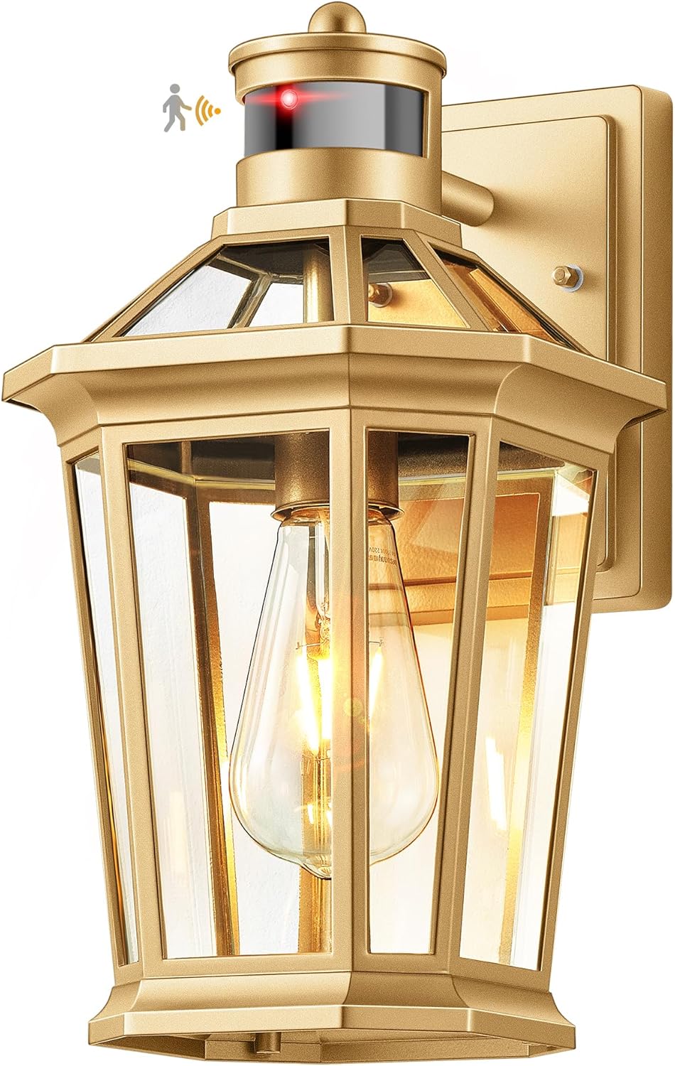VIANIS Gold Outdoor Wall Lights with Motion Sensor, Dusk to Dawn Outside Porch Lights Lantern, Waterproof Weather Resistant Exterior Lights for House, Doorway, Garden, Home with Clear Glass Shade