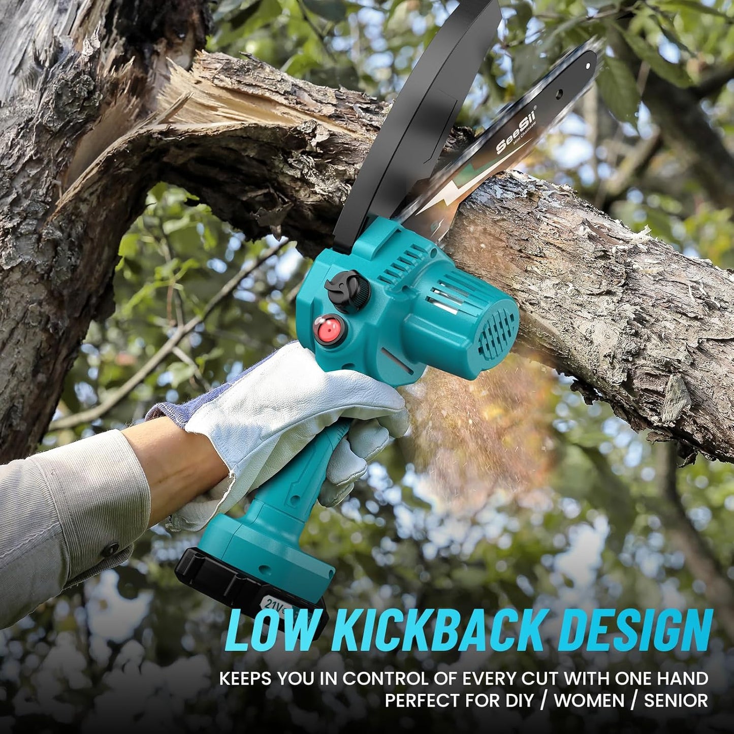 SEESII Mini Chainsaw 8 inch,Cordless Chainsaw w/ 2pcs 2000mAh Batteries,Oiler System & Replacement Chain,Handheld Chain Saw w/Safety Lock,Battery Powered Chain saw for Wood Tree Cutting,CH820+