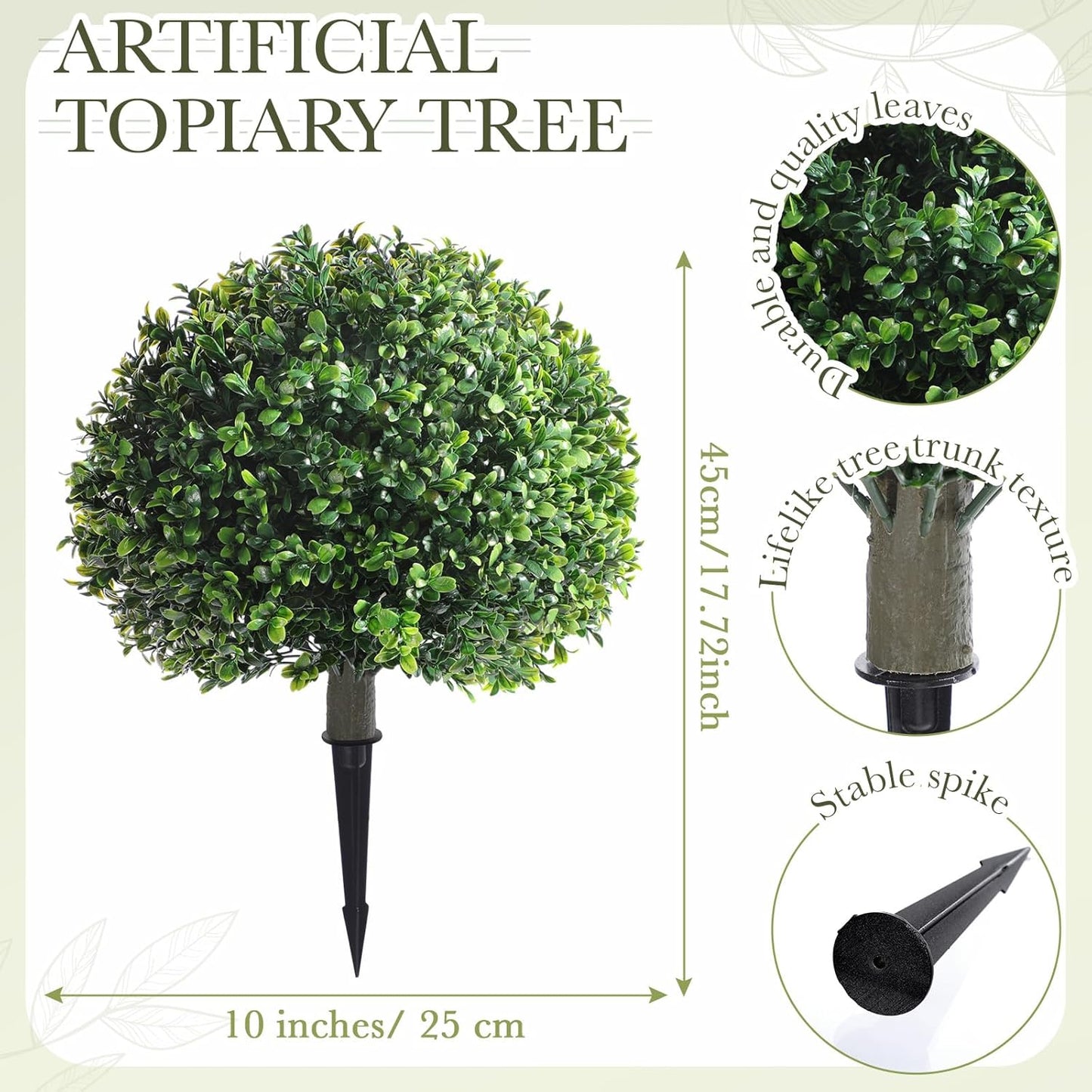 Yunlly 4 Pack 18" Artificial Boxwood Ball Bush Topiary Trees Fake Outdoor Plants, Realistic UV Resistance Faux Shrubs with Spike Greenery Topiary Potted for Front Porch Garden Yard Patio Indoor Decor