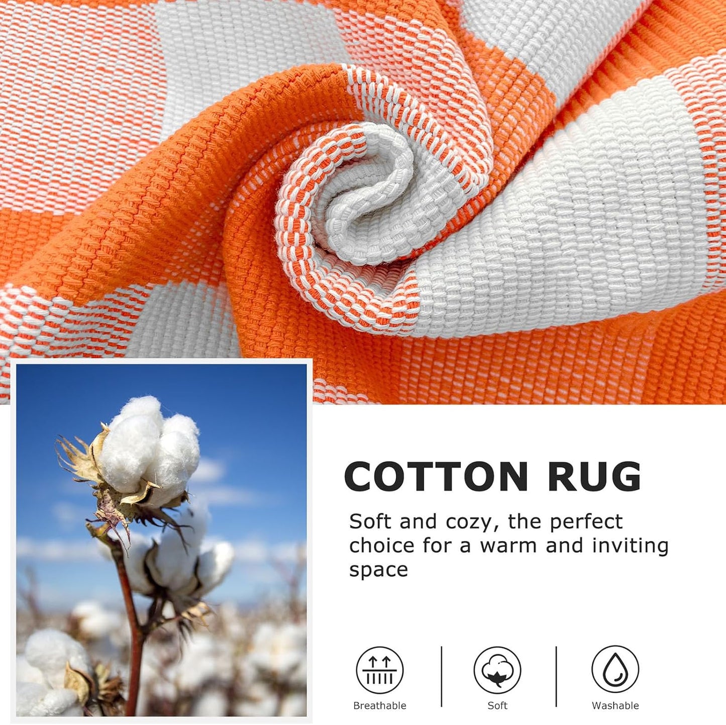 IOHOUZE Fall Buffalo Plaid Check Rug Outdoor Doormat 4x6 Ft Washable Woven Outdoor Indoor Welcome Mats for Front Door/Farmhouse/Entryway/Home Entrance Orange and White Outdoor Rug