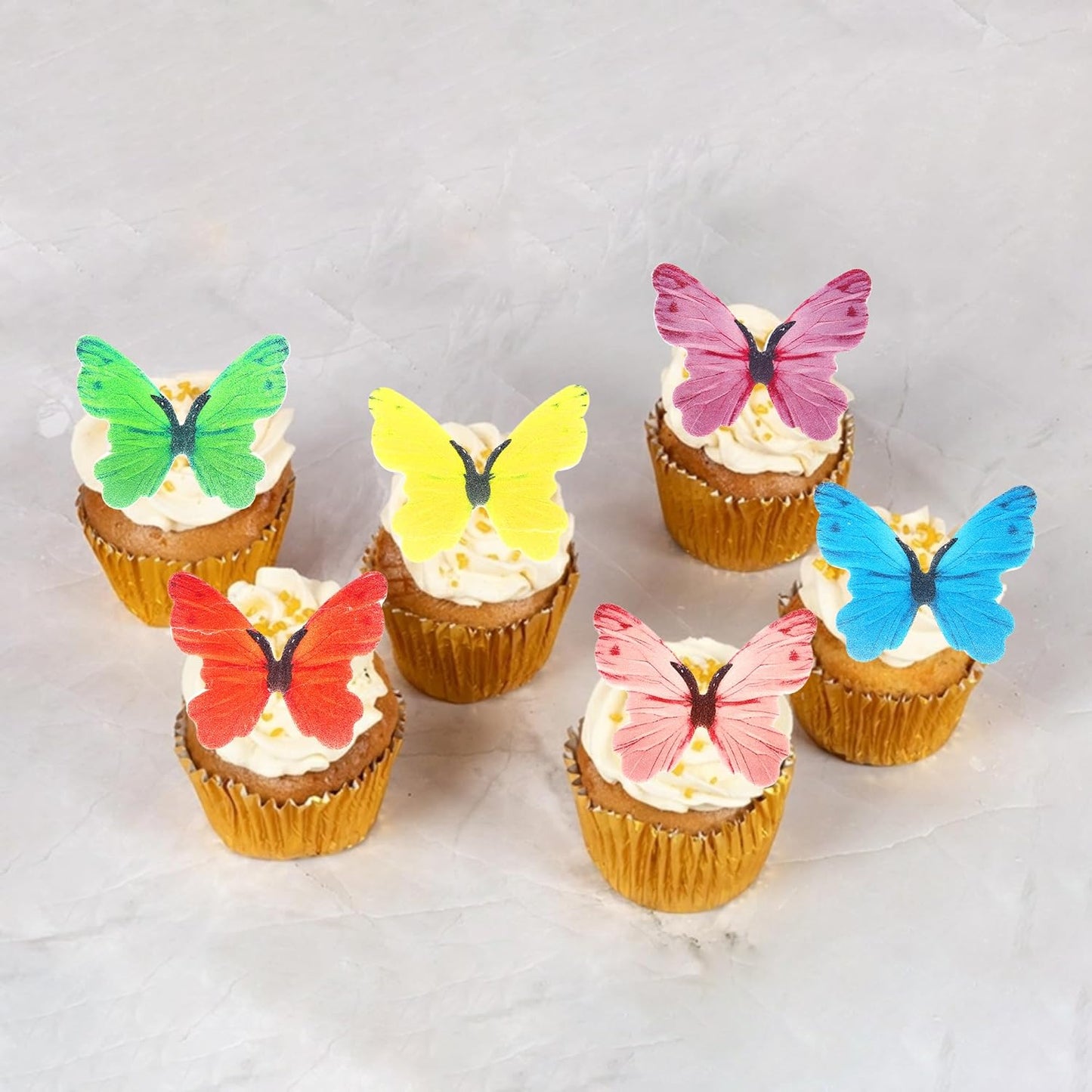 48 PCS Edible Butterfly Cupcake Toppers Wafer Paper Colorful Butterflies Cupcake Picks Edible Butterfly Birthday Decorations for Butterflies Theme Birthday Wedding Party Cake Decorations Supplies