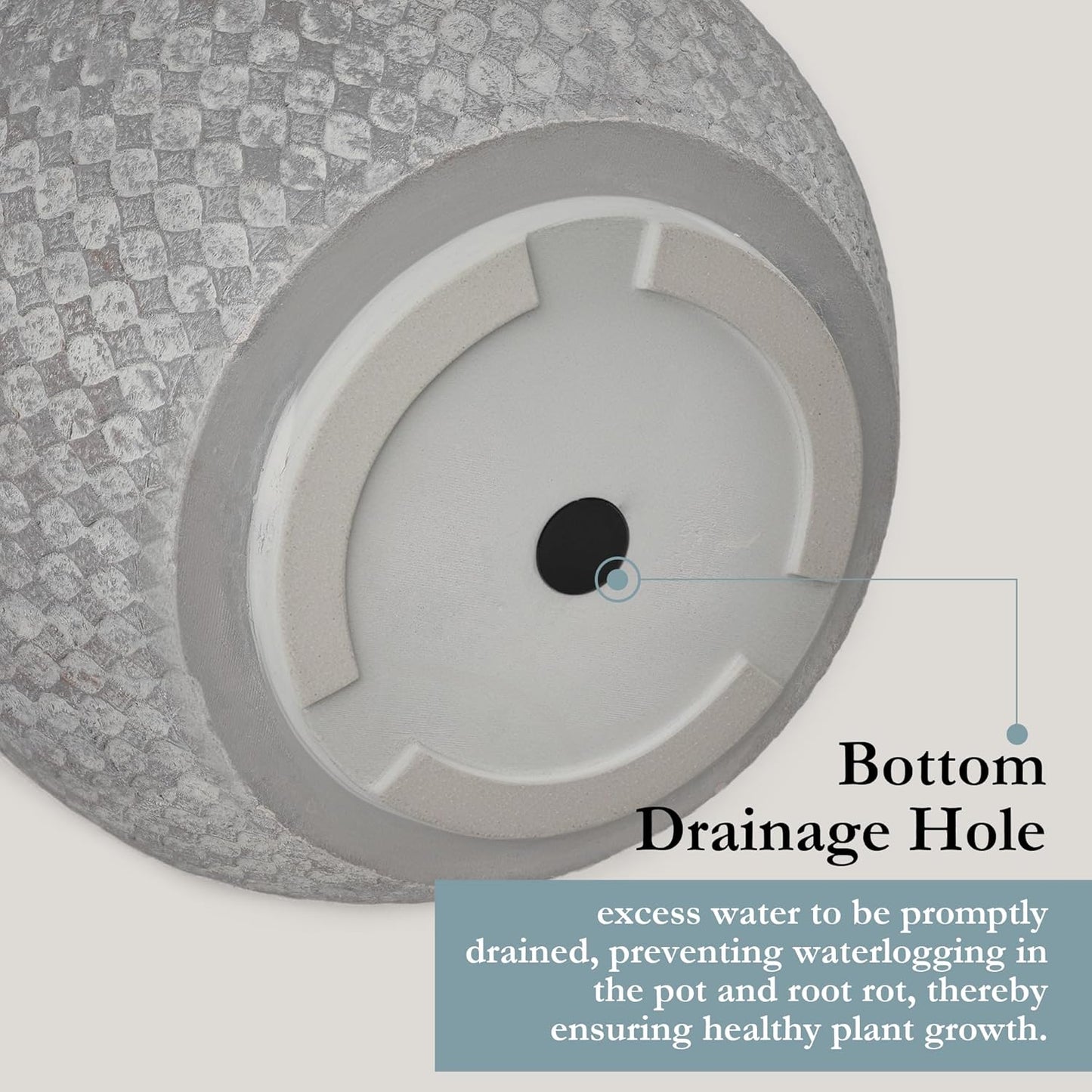 Worth Garden Large Grey Round Planter – 14.5" Dia x 17.5" H Lightweight Magnesium Oxide Cement Plant Pot with Texture – Raised Pattern Concrete Look – Drainage Hole – Indoor & Outdoor Use