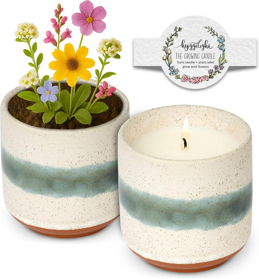 The Growing Candle, Lemongrass Scented, 8.5oz Ceramic Pot, Single Wick Aromatherapy Candles, 100% Soy for Women and Men, Edith