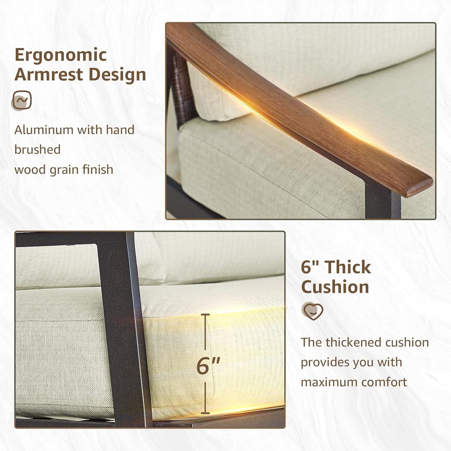 NATURAL EXPRESSIONS Patio Sofa Outdoor Furniture Metal Chair with Wicker Backrest & 6 Inches Cushion for Front, Porch, Deck, Balcony, Backyard, Sunroom, 27"(L) x 29.75"(W) x 33.86"(H).