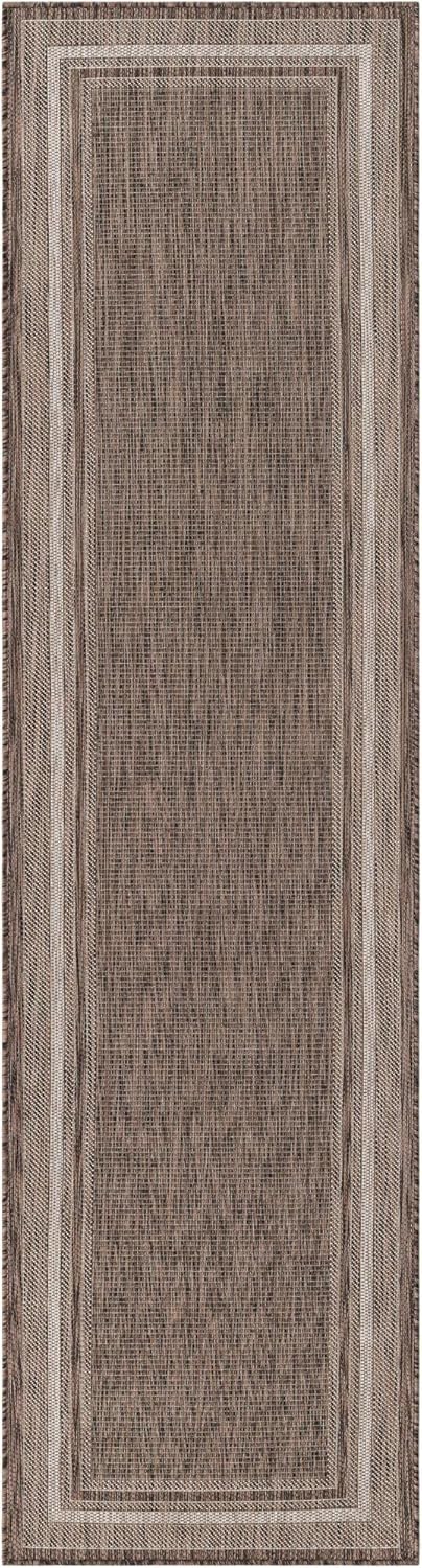 Unique Loom Outdoor Border Collection Area Rug - Soft Border (2' 7" x 10' Runner Brown/Ivory)