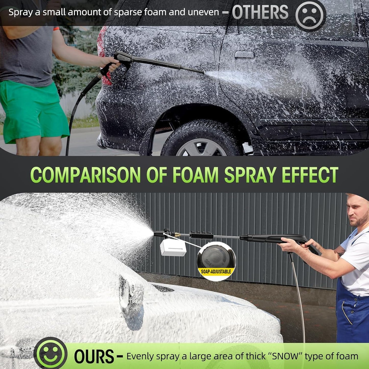 Electric High Pressure Washer - Portable Washer with 23 FT Water Outlet & 6.6 FT Inlet Hose, Steel Spray Wand, Foam-Adjustable Cannon,4 Nozzle Set, Cleans Car/Patio/Fence/Window, 3800PSI 2.4GPM