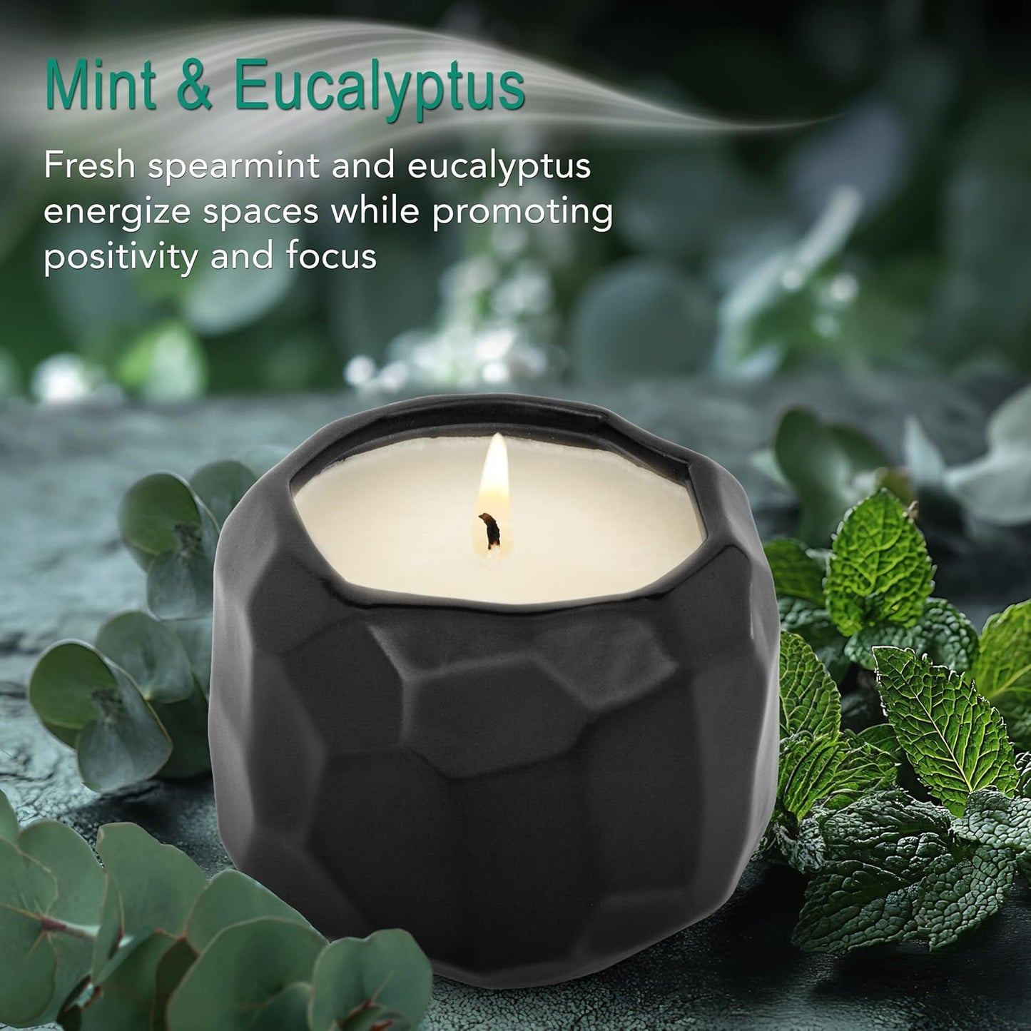 The Growing Candle, Mint & Eucalyptus Scented, 13oz Ceramic Pot, Aromatherapy Candles, 100% Soy, Emma