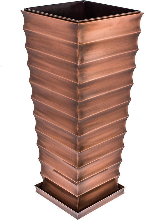 H Potter Tall Outdoor Indoor Antique Copper Planter Decorative Patio Deck Entryway Hallway Flower Large with Tray