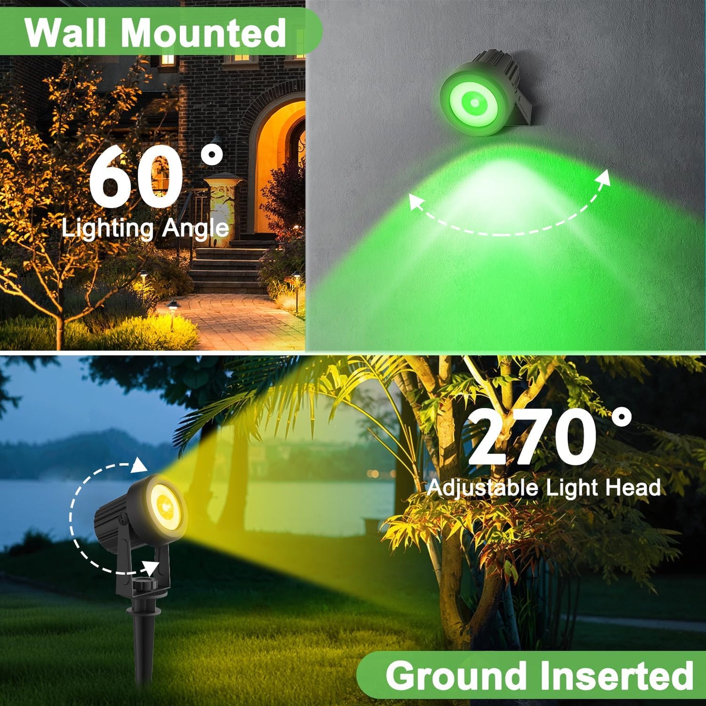 RGB Solar Spot Lights Outdoor 2Pack Color Changing Landscape Lighting IP65 Waterproof Auto Dusk to Dawn Spotlights Outside for Garden Yard Pathway