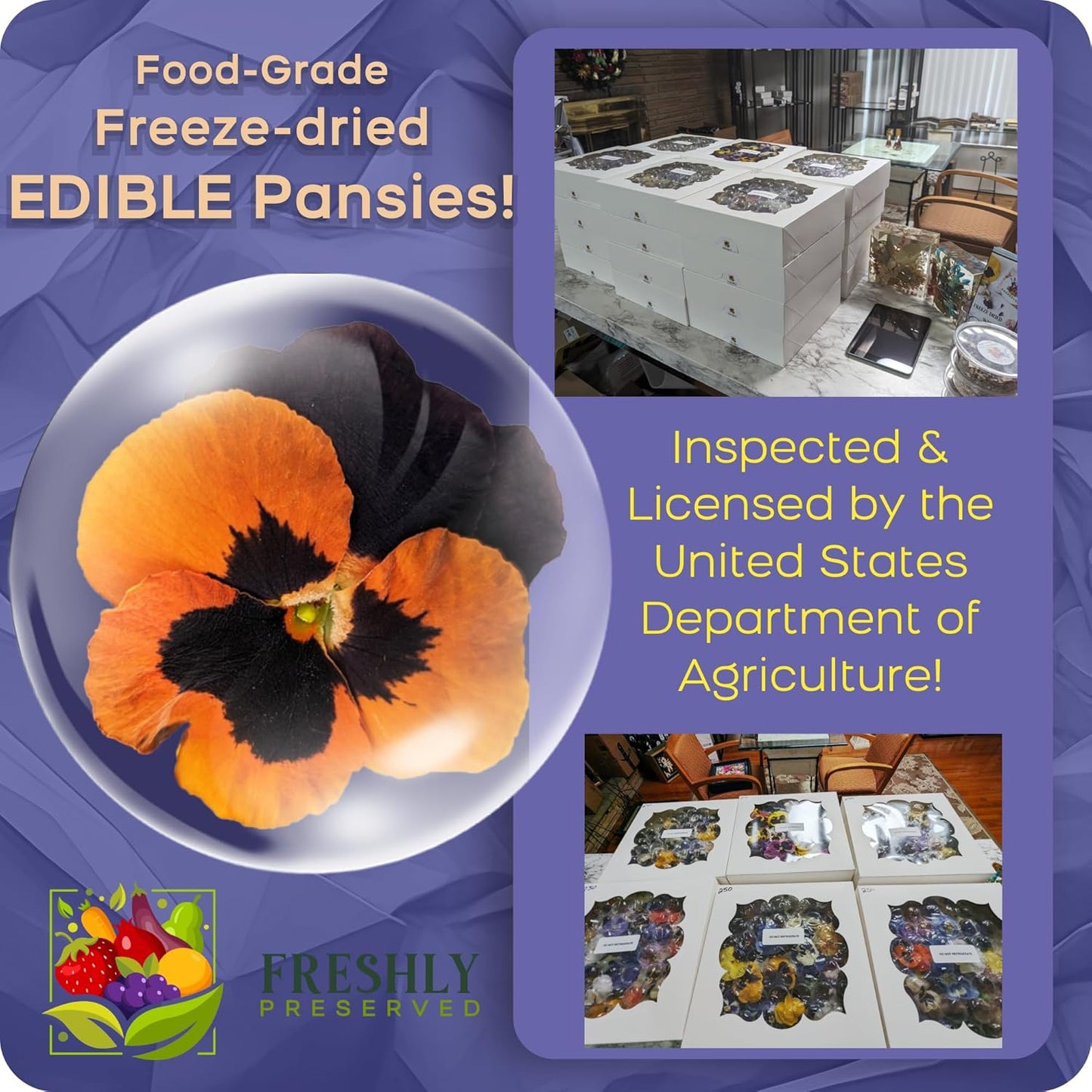 Pansy Edible Flowers for Cocktails & Desserts - 20 USA-Grown Freeze-Dried Flowers for Drink Garnish - Edible Dried Flowers (0.2 oz)