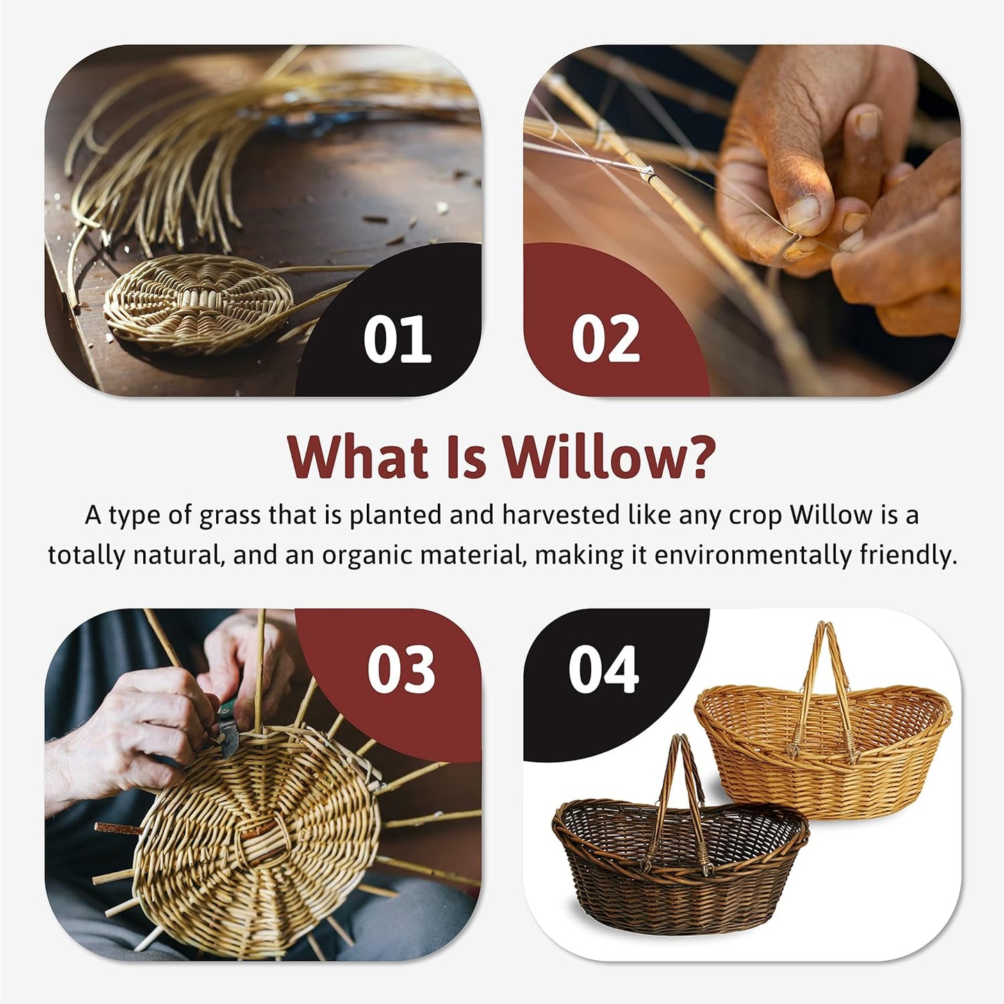 Wald Imports - Small Light Brown Hand Woven Wicker Basket for Storage with Handles - Woven Basket - Wicker Baskets for Picnics, Easter, Organizing, and More (14 x 5.5 inches)