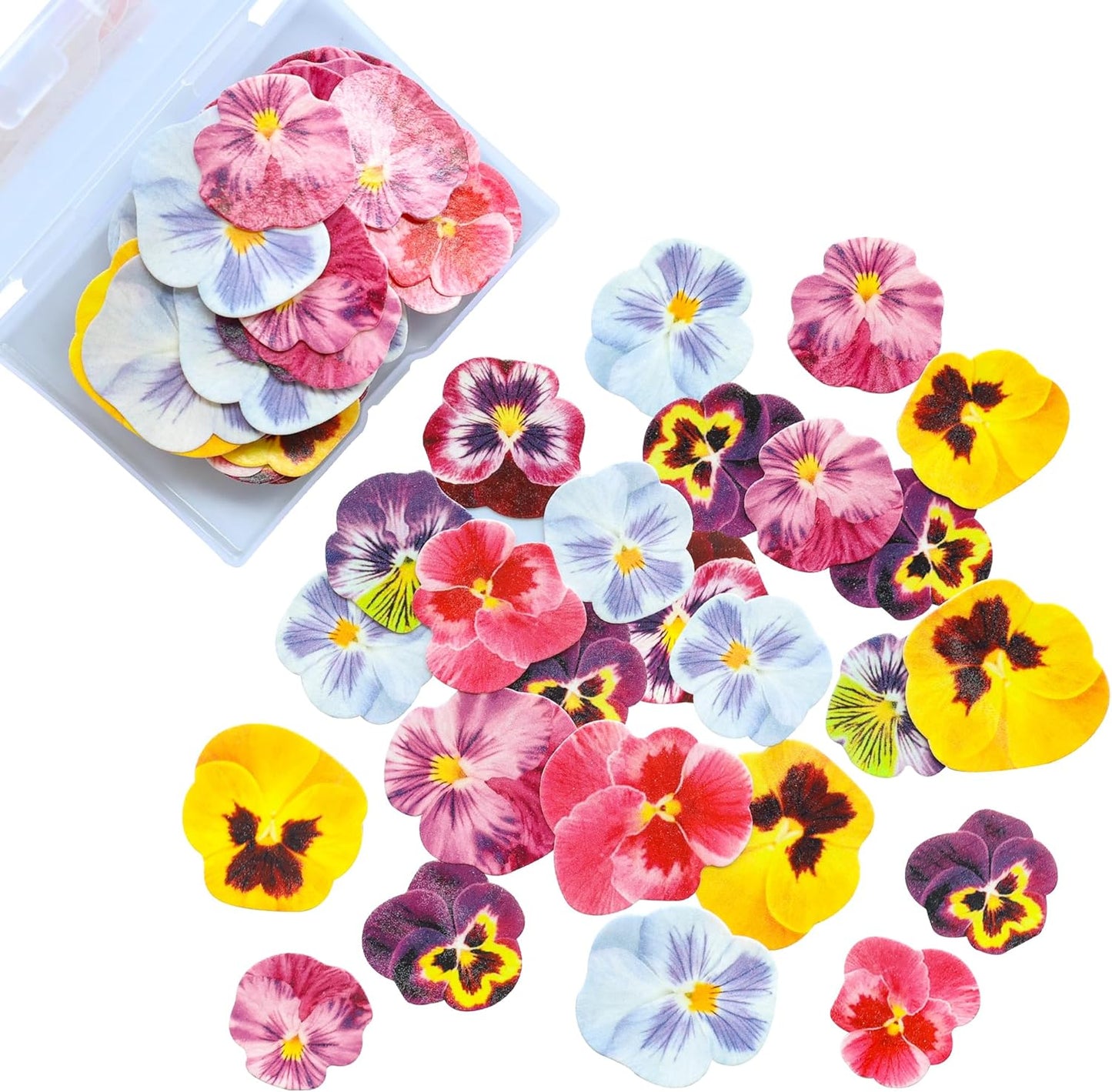 Ephlyn 64Pcs Edible Flower Cupcake Toppers Spring Bridal Engagement Baby Shower Birthday Party Cupcake Picks Anniversary Party Decorations Supplies