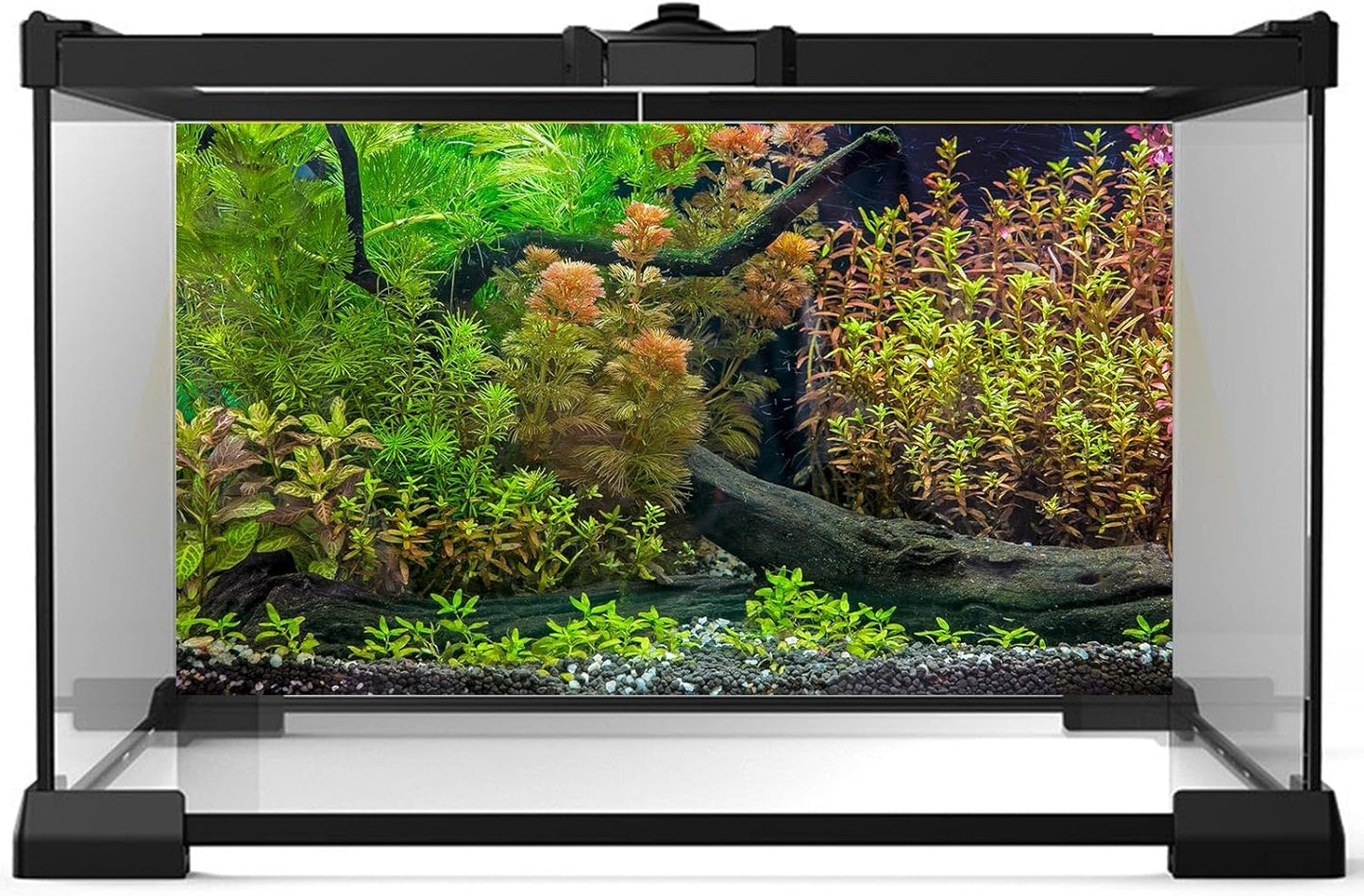 Underwater Aquarium Backdrop Grass Leaves with Pebbles Exquisite Aquarium Background Vivid Green Aquatic Plant Stone River Bed Fish Dead Wood Fresh Leaves Tank Background Decors Vinyl 48x18in