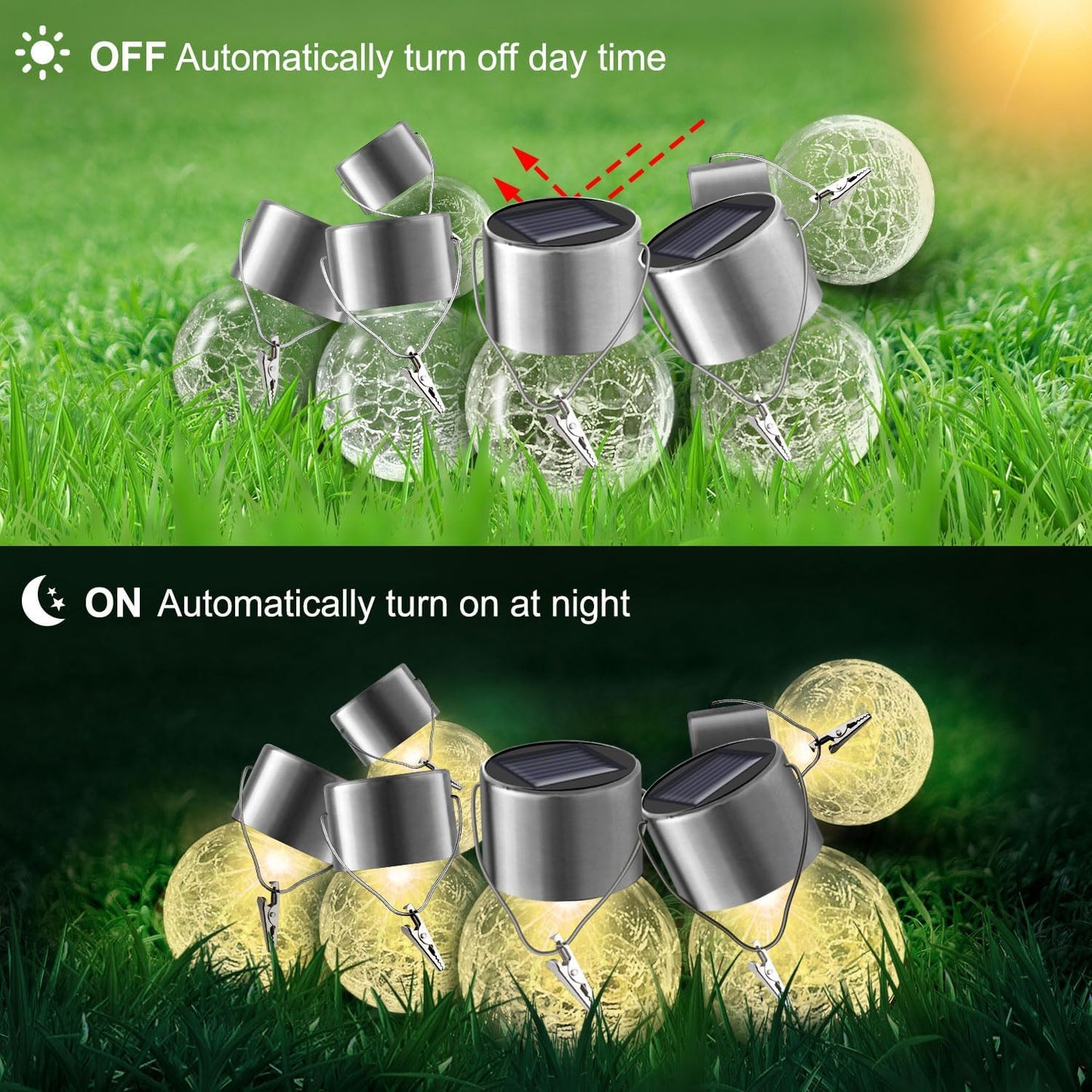 Solar Outdoor Lights Decorative 12 Pack, Hanging Solar Garden Lights Waterproof, Solar Powered Globe Cracked Glass Ball Lantern for Yard Patio Fence Tree Umbrella Holiday Decoration, Warm White