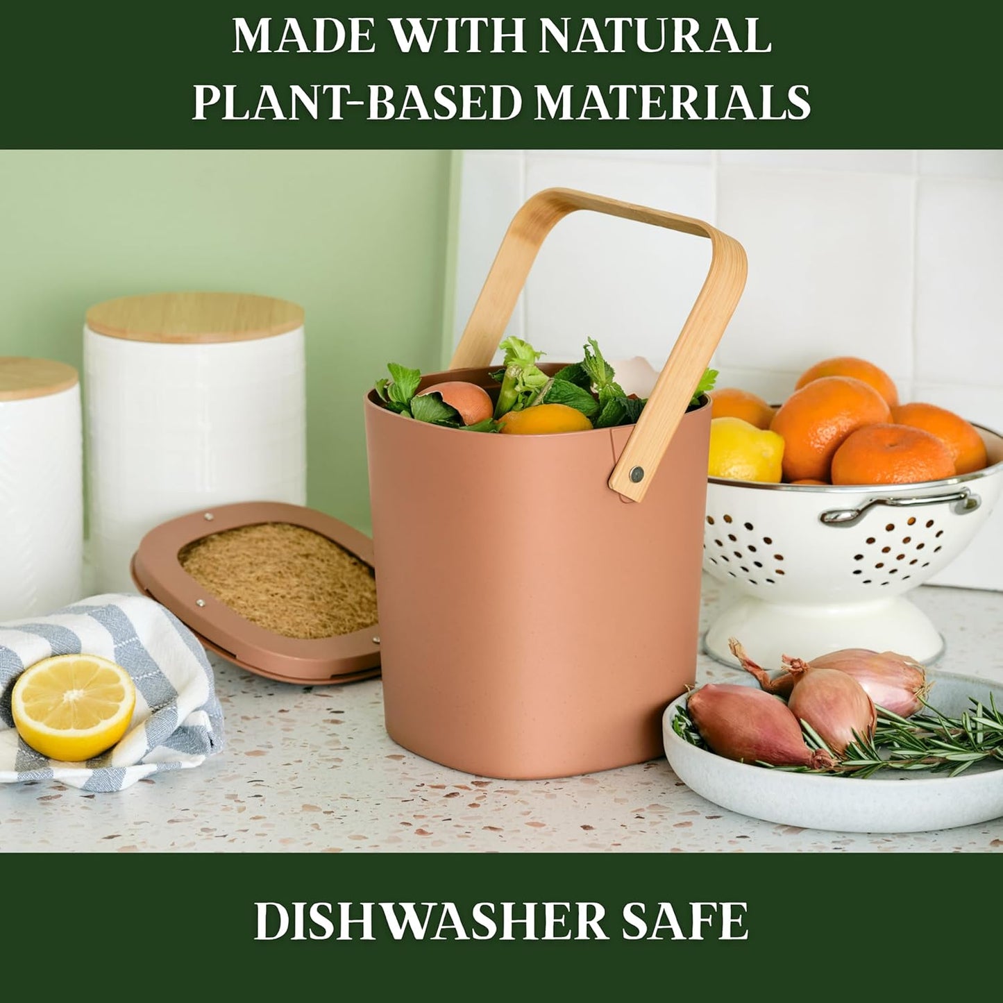 Bamboozle Countertop Compost Bin Kitchen | 1 Gallon | Odorless Composting Bin with Filters | Indoor Compost Bin with Lid | Plant Based Kitchen Composter for Food Scraps & Waste Recycling