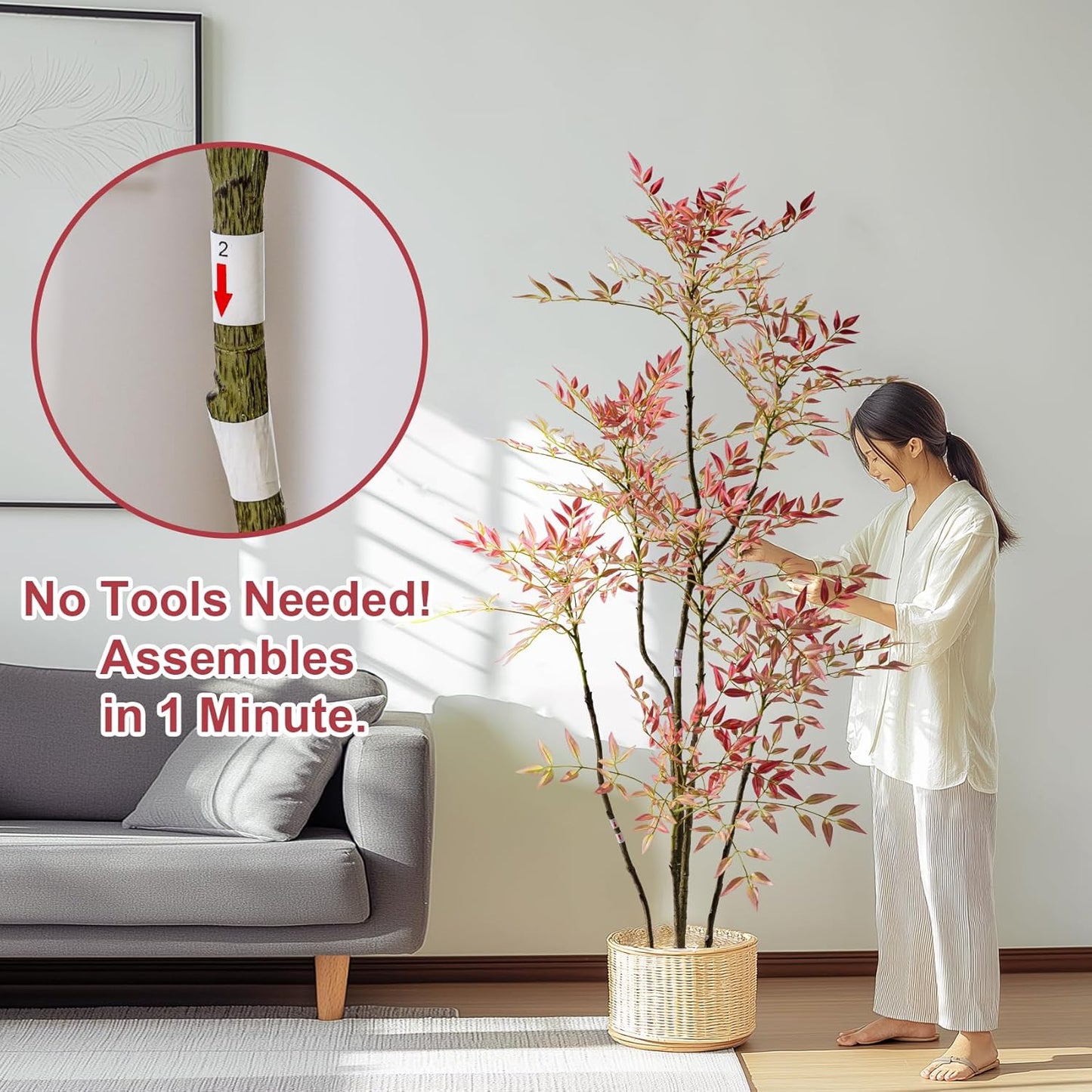 6ft Faux Bamboo Tree Artificial Nandina Tree Artificial Indoor Plants Realistic Fake Potted Tree with 800+ Leaves, Cement Planter - Home Office Decor Perfect for Housewarming Gift Non-Toxic
