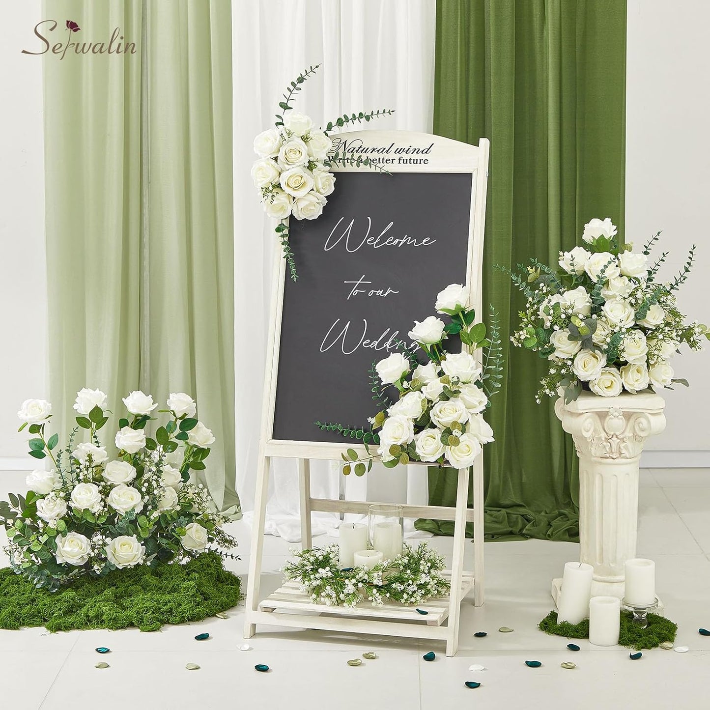 Serwalin 30PCS Artificial White Roses, Fake Silk Roses with Long Stems, Realistic Roses Flowers for Wedding Centerpieces Bridal Bouquet Party Home Office Decor