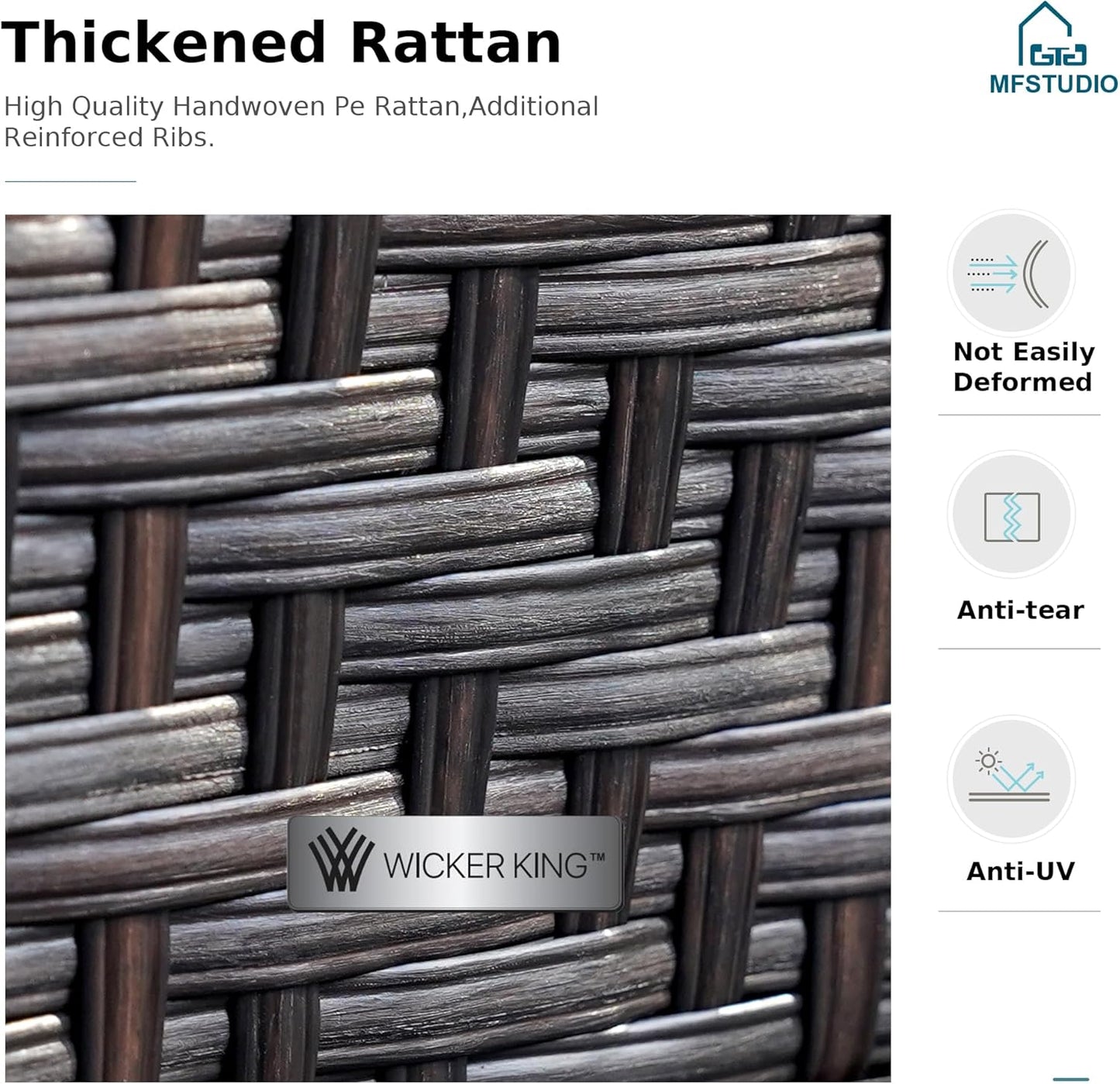 MFSTUDIO Patio Furniture Set, 8 Seats Half-Moon Curved Outdoor Sectional Sofa Conversation Set with 2 Wood-Like Round Table, Woven Rattan Patio Couch for Backyard, Garden, Deck