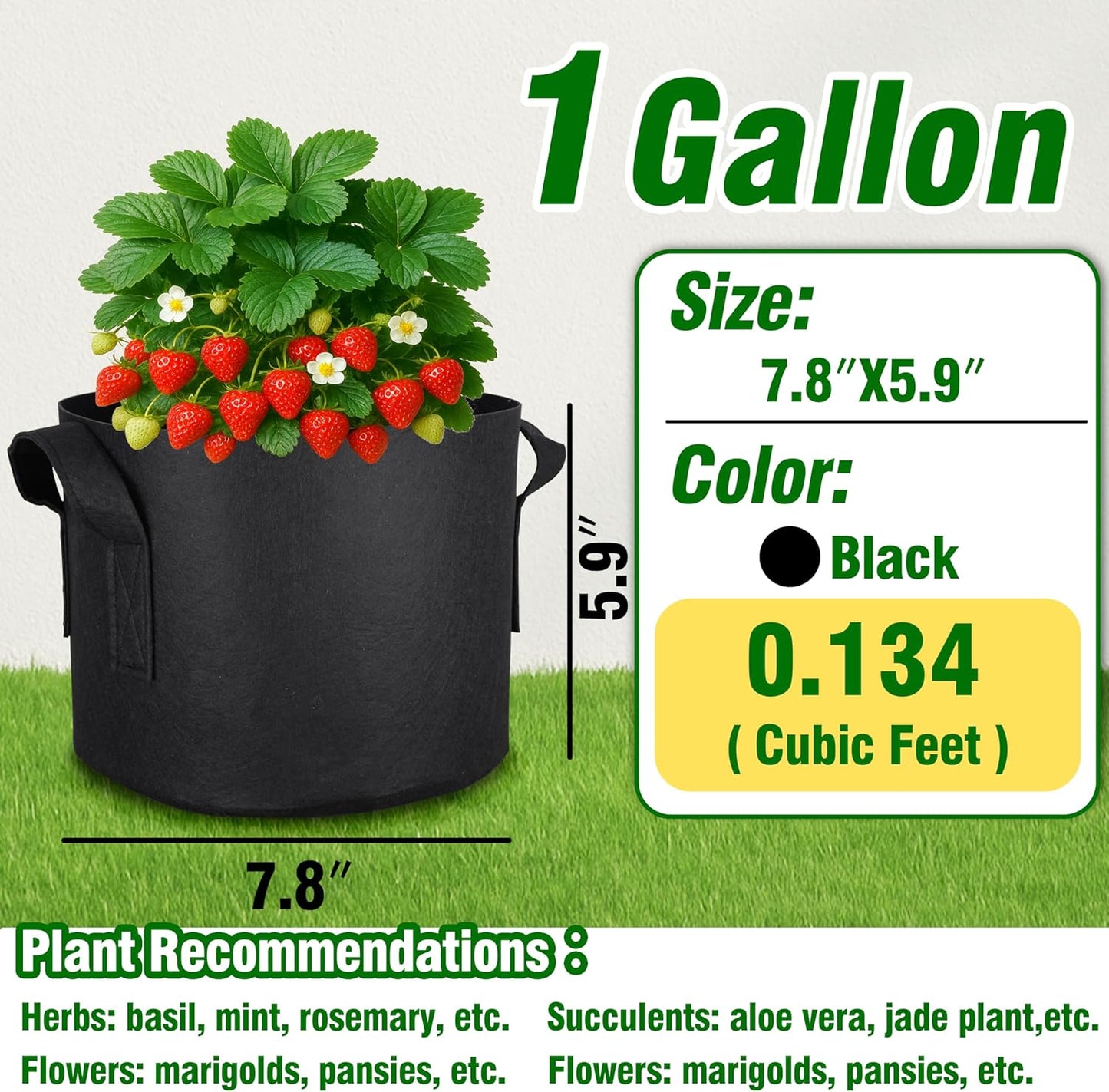PHYEX 12-Pack 1 Gallon Nonwoven Grow Bags, Heavy Duty Aeration Fabric Pots with Durable Handles, Come with 12 Pcs Plant Labels
