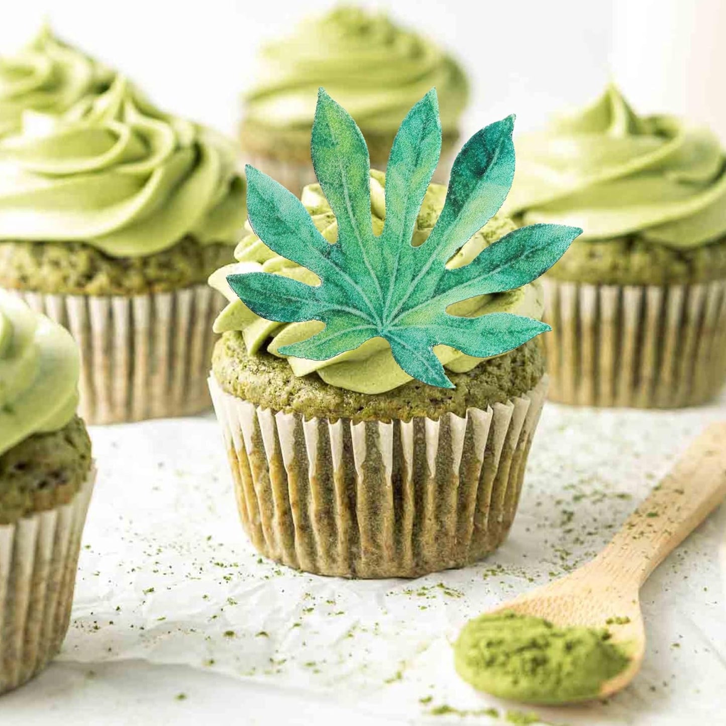 60 PCS Edible Tropical Turtle Leaves Cupcake Toppers Palm Leaves Cupcake Picks Hawaii Luau Party Decorations for Jungle Plant Leaf Summer Tropical Theme Baby Shower Birthday Party Decorations Green