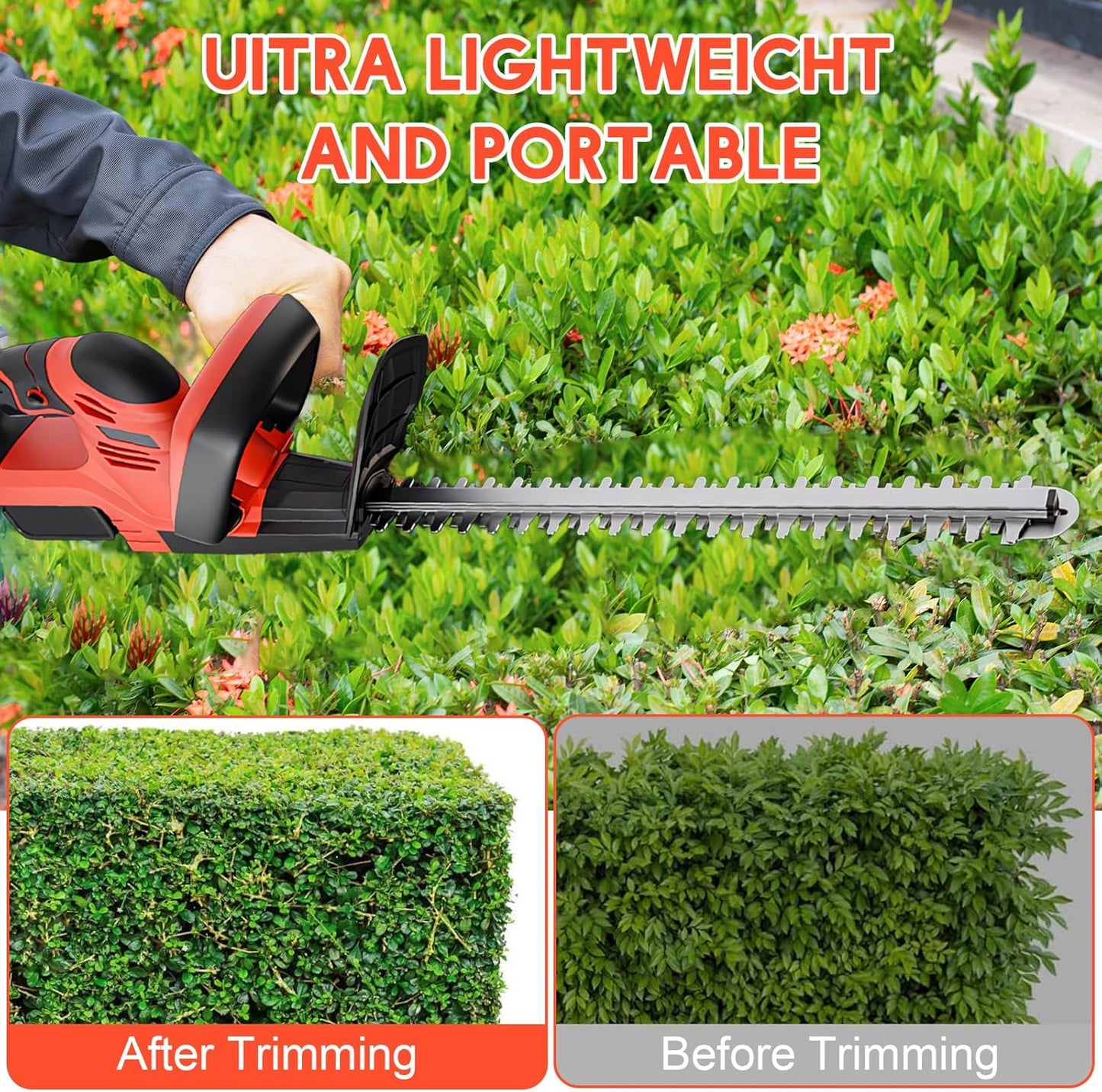 ALSO GO 22’’ Cordless Hedge Trimmer, 21V Electric Shrub Trimmer, Bush Trimmer Cordless with 2 PCS 3.0Ah Rechargeable Battery and Charger, Electric Handheld Bush Clipper for Garden, Lawn
