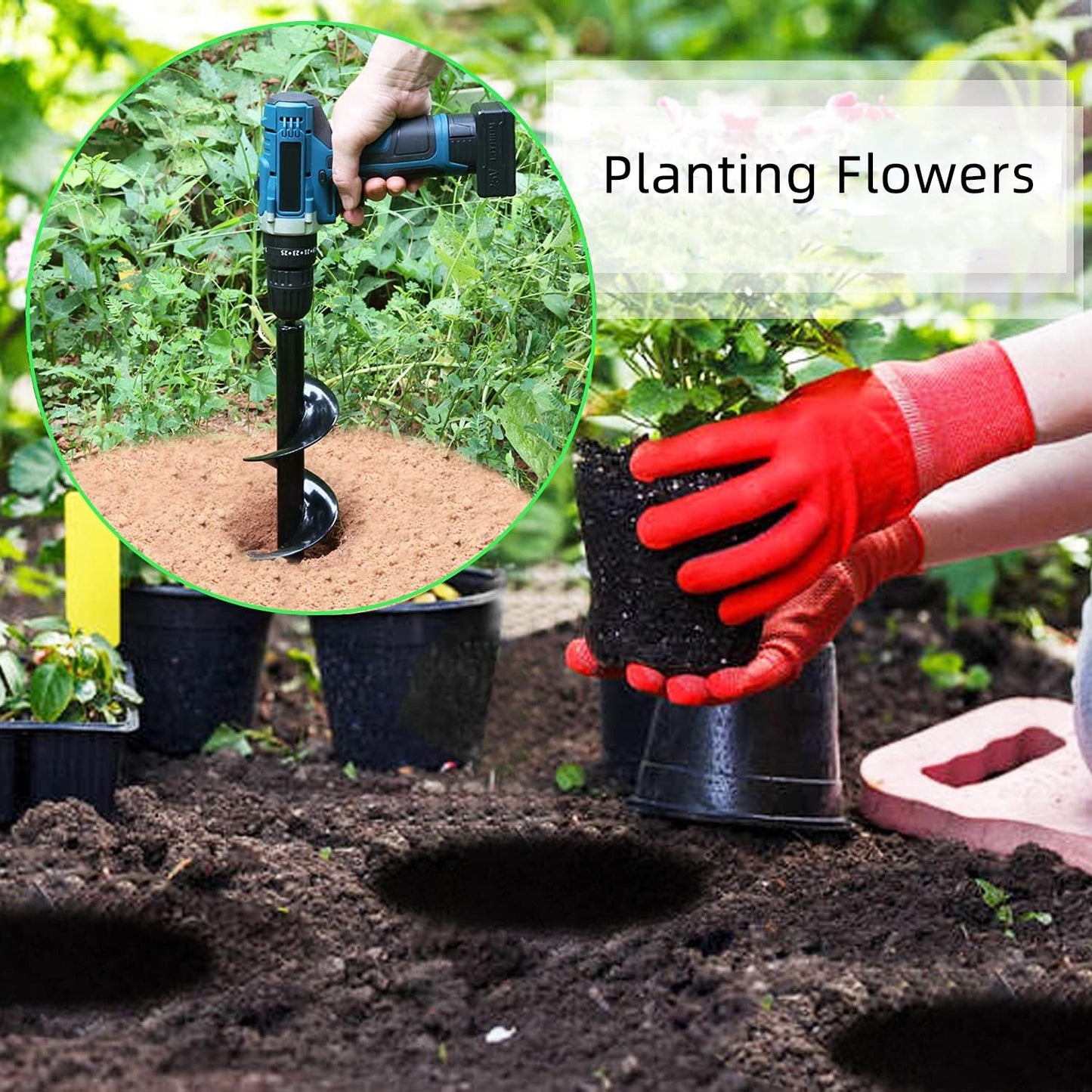 Garden Auger Drill Bit for Planting 1.6x9'',Soil Ground Earth Spiral Drill Bit for 3/8" Hex Drive Drill, Yard Auger Drill Bits for Bulbs Planting, Hole Digger Flowers,Bedding Digging Planter Tool