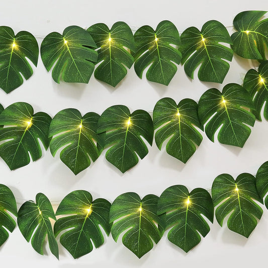 RECUTMS Artificial Tropical Palm Leaves String Lights, Large Size 20 LED Monstera Leaf Wall Hanging Vine Greenery,Outdoor Indoor Hawaiian Luau Jungle Beach Safari Baby Shower Party Spring Summer Decor