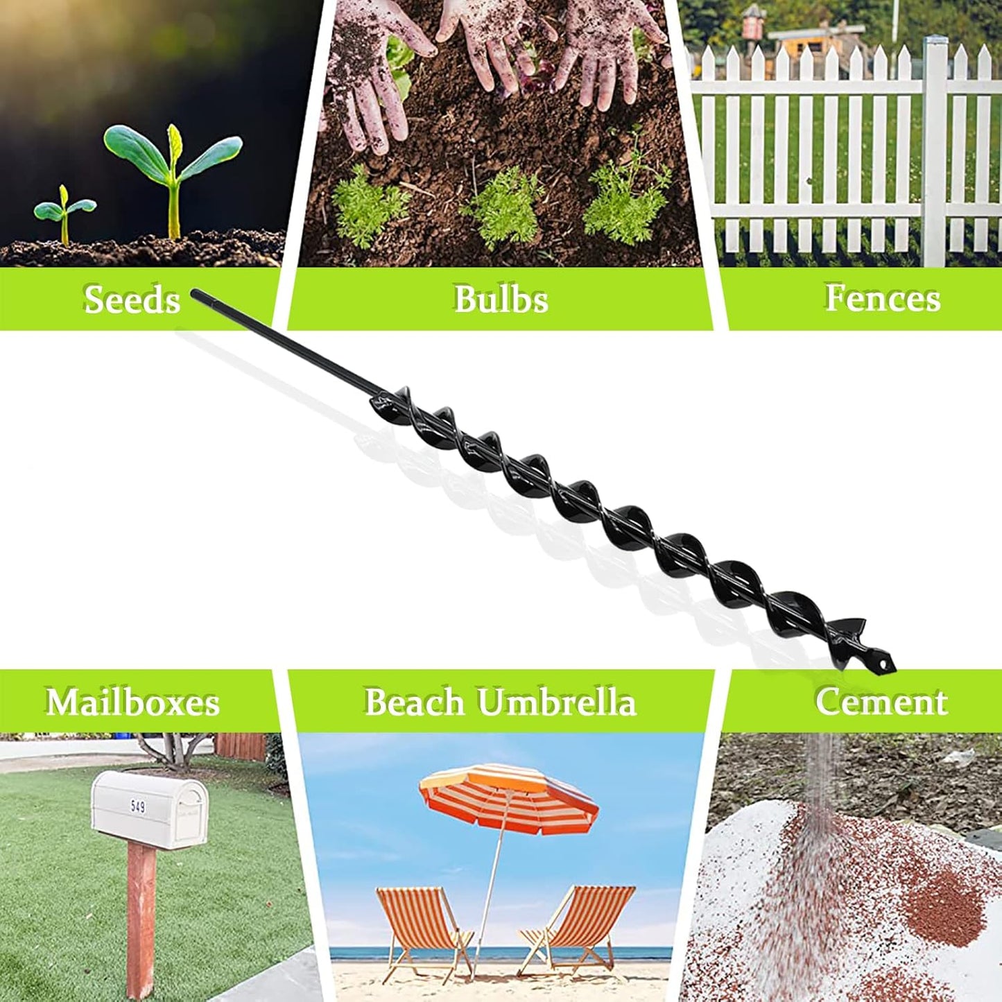 TCBWFY 24 Inch Auger Drill Bit for Planting - 1.2"x24" Long Handle Easy Planter Garden Auger - Bulb & Bedding Plant Augers - Post Hole Digger for 3/8”Hex Drive Drill