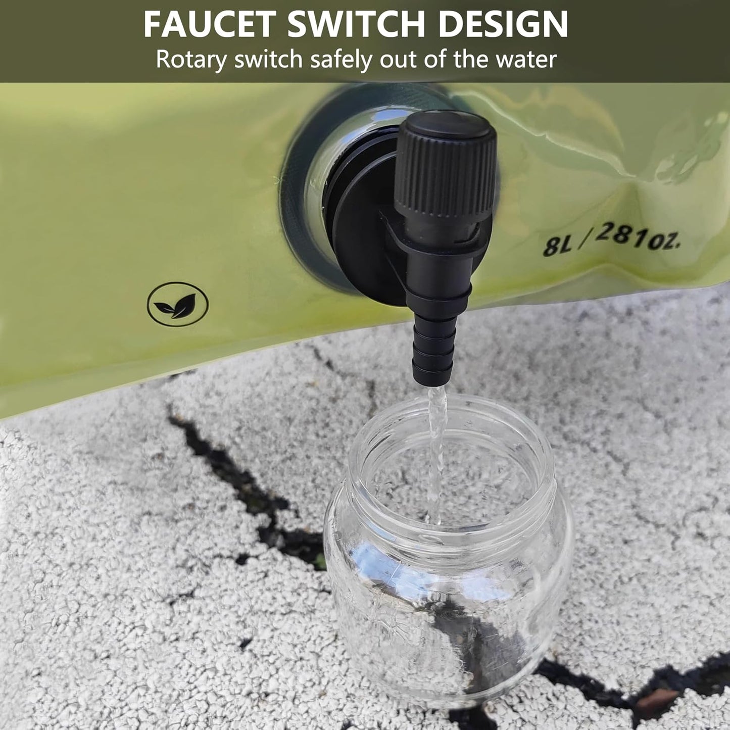 Collapsible 8L Water Storage Bag, BPA-Free Portable Folding Water Jug with Adjustable Faucet, Leakproof Emergency Water Bag for Camping, Hiking, Riding, Outdoor Sport (GREEN, 1)