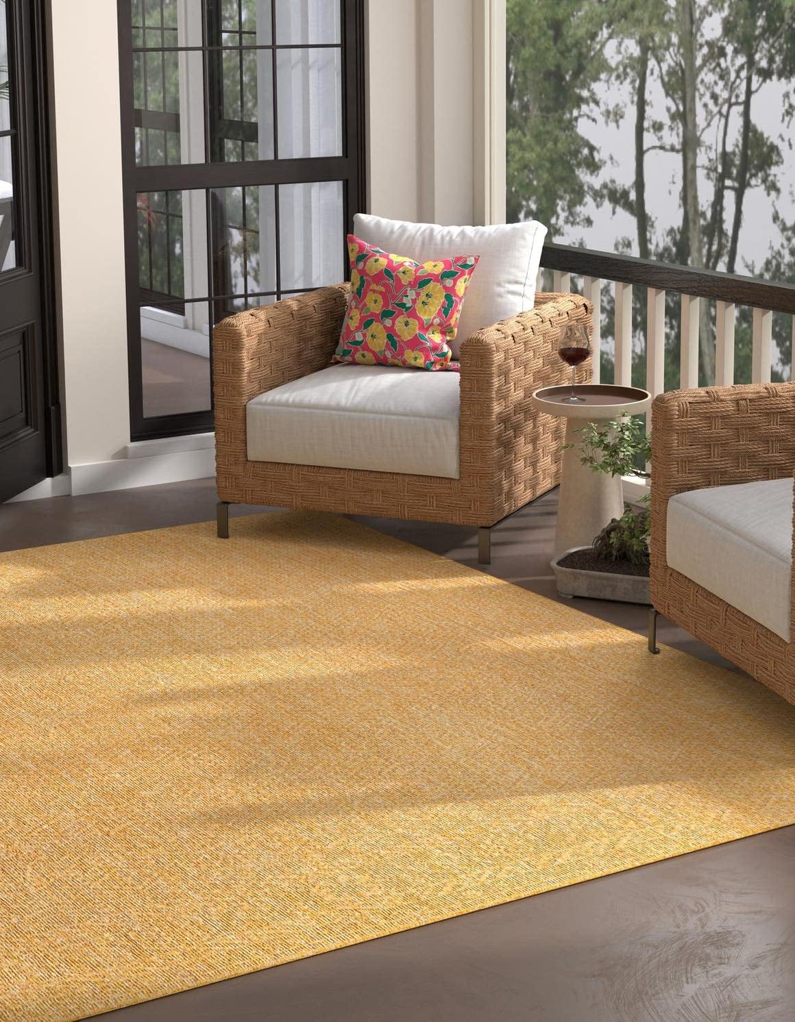 Unique Loom Collection Casual Transitional Solid Heathered Indoor/Outdoor Flatweave Area Rug (10' 8" Square, Corn Harvest Yellow)
