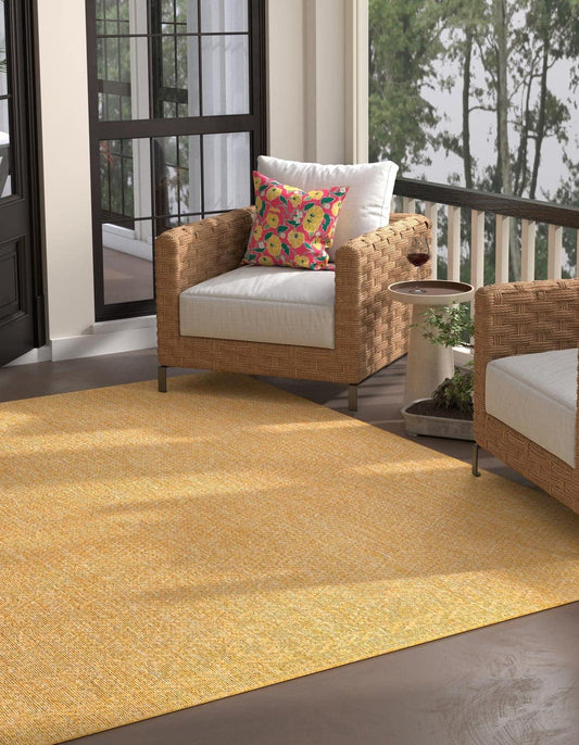 Unique Loom Collection Casual Transitional Solid Heathered Indoor/Outdoor Flatweave Area Rug (10' 8" Square, Corn Harvest Yellow)