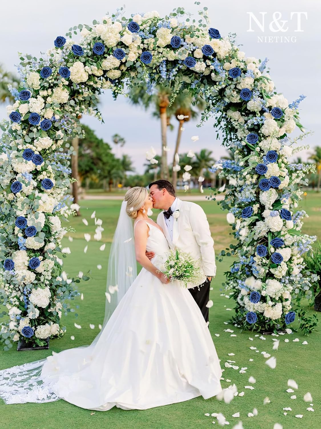 N&T NIETING Artificial Flowers Navy Blue Roses 50Pcs Fake Flowers Foam Roses with Stems for DIY Wedding Bridesmaid Bridal Bouquets Centerpieces Party Home Decoration Baby Shower