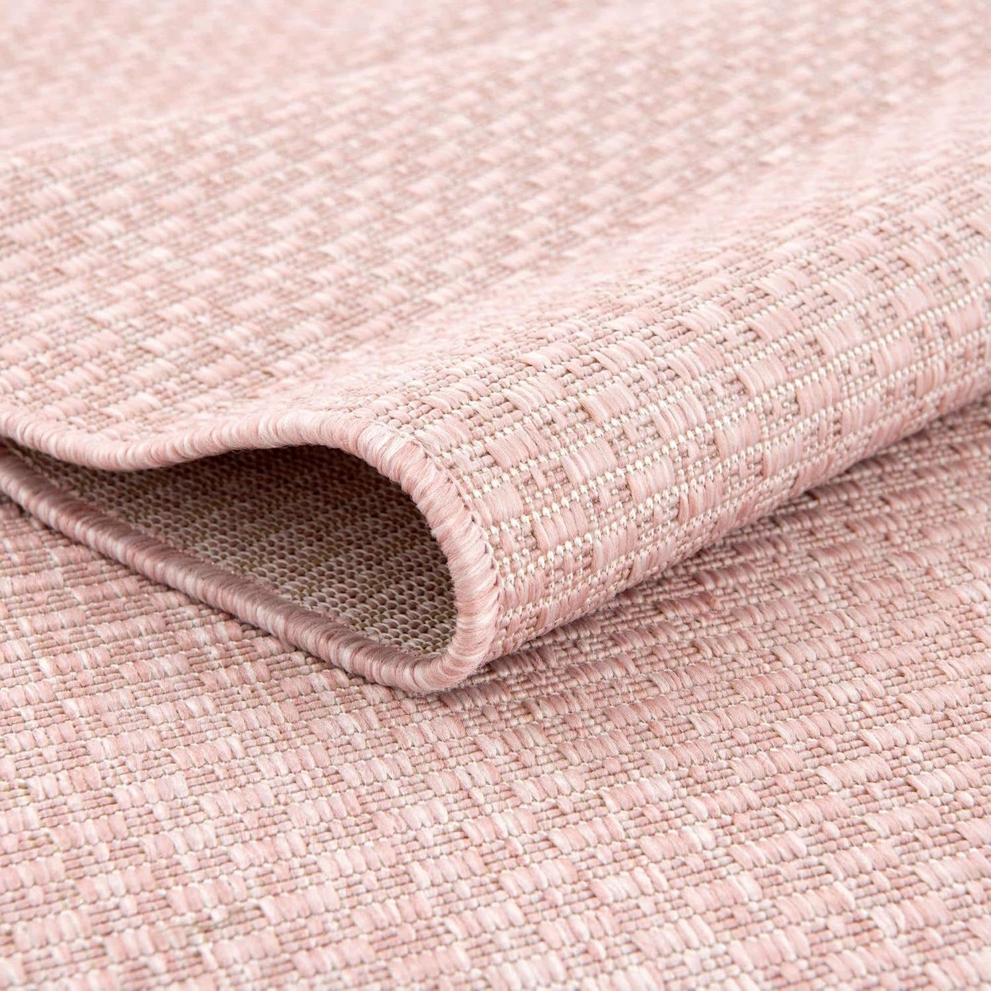Unique Loom Collection Casual Transitional Solid Heathered Indoor/Outdoor Flatweave Area Rug (7' 10" Square, Whisper Pink/Ivory)