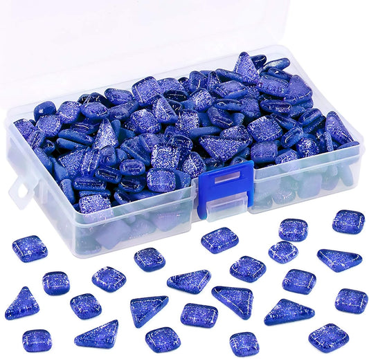 Swpeet 1 Pound Sapphire Blue Shine Crystal Series Mosaic Tiles Assortment Kit, Square and Triangle Genuine Mosaic Tiles Glitter Crystal Mosaic Perfect for Home Decoration Crafts - Mosaic Tiles X