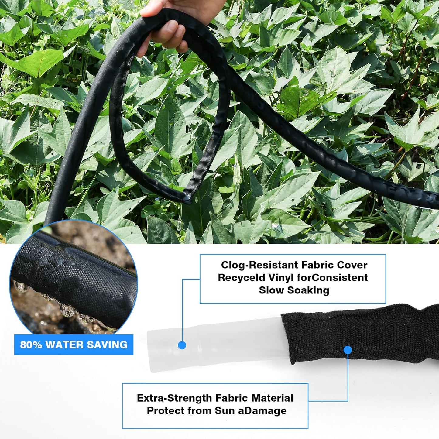 Flat Soaker Hose 15 FT,Drip Hose for Garden Beds Linkable Irrigation System Lightweight and Easy Watering for Tree Plant and Save 80% Water for You (15FT)