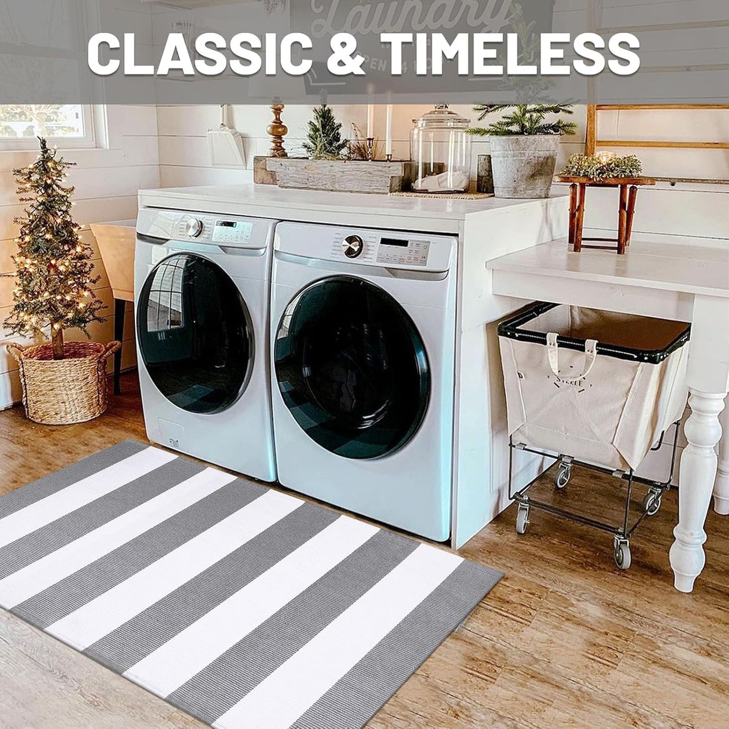 IOHOUZE Grey White Striped Rug -27.5" X 43" Front Door Mats Outdoor,Washable Rug for Front Porch Decor,Spring Summer Welcome Mats Outdoor Indoor, Doormat for Farmhouse/Entryway/Home Entrance