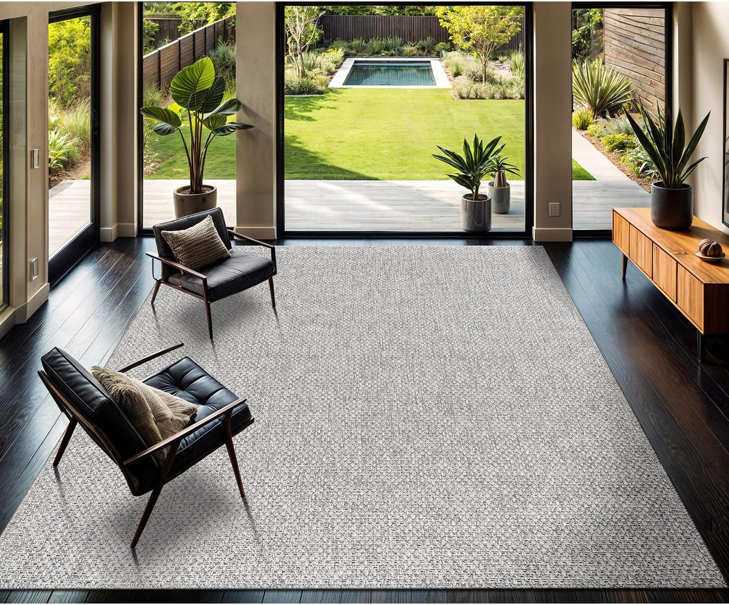 CAMILSON Easy Jute Rug 9x12, Indoor Outdoor Gray Color Farmhouse Area Rugs for Living Room Patio and Kitchen Rug, Solid Boho Woven Design, Easy-Cleaning, Washable Outside Carpet Alfombras (9 x 12)