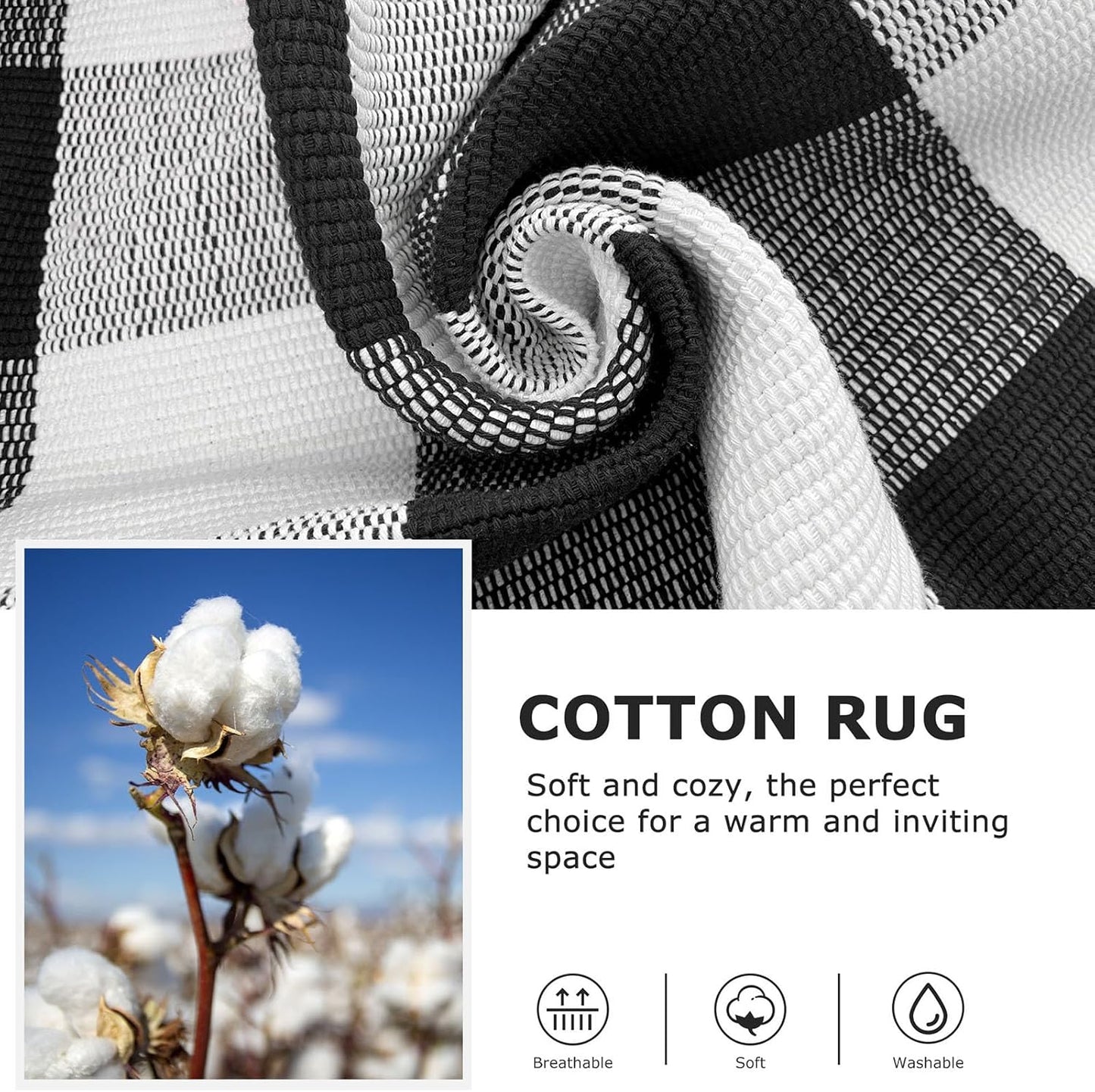 IOHOUZE Buffalo Plaid Checkered Rug 2x3 Ft Front Door Mats, Washable Area Rugs for Front Porch Decor, Spring Summer Welcome Mats Outdoor, Black White Rug for Farmhouse/Entryway/Home Entrance