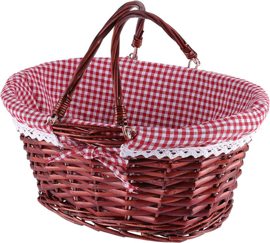 KINJOEK Wicker Woven Basket, Multipurpose Natural Willow Basket with Handle Premium Linen Cotton Cloth Lining for Storage and Decoration