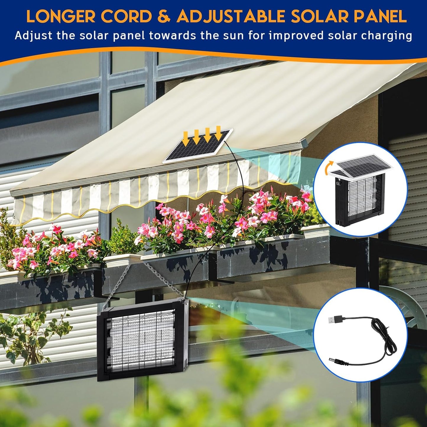 Qualirey 2 Pcs Solar Bug Zapper Outdoor Waterproof Mosquito Zapper with 3000v High Powered Rechargeable Electric Mosquito Killer with Grounding Bracket Fly Insect Trap for Patio Garden