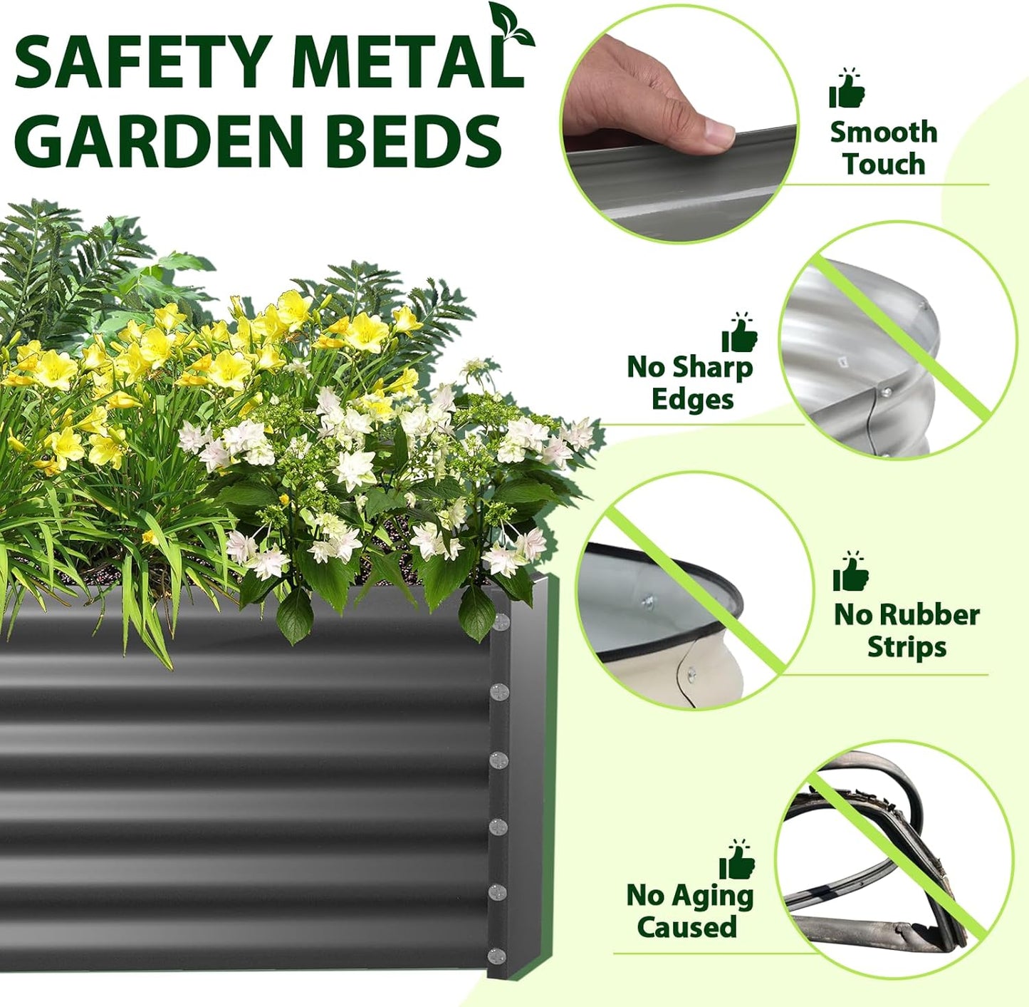 A ANLEOLIFE 8X4X1.5ft Galvanized Raised Garden Bed Kit, Rectangular Large Metal Deep Root Planters for Outdoor Plants Vegetables Flowers Herb, 359 Gallon Capacity- Quartz Grey