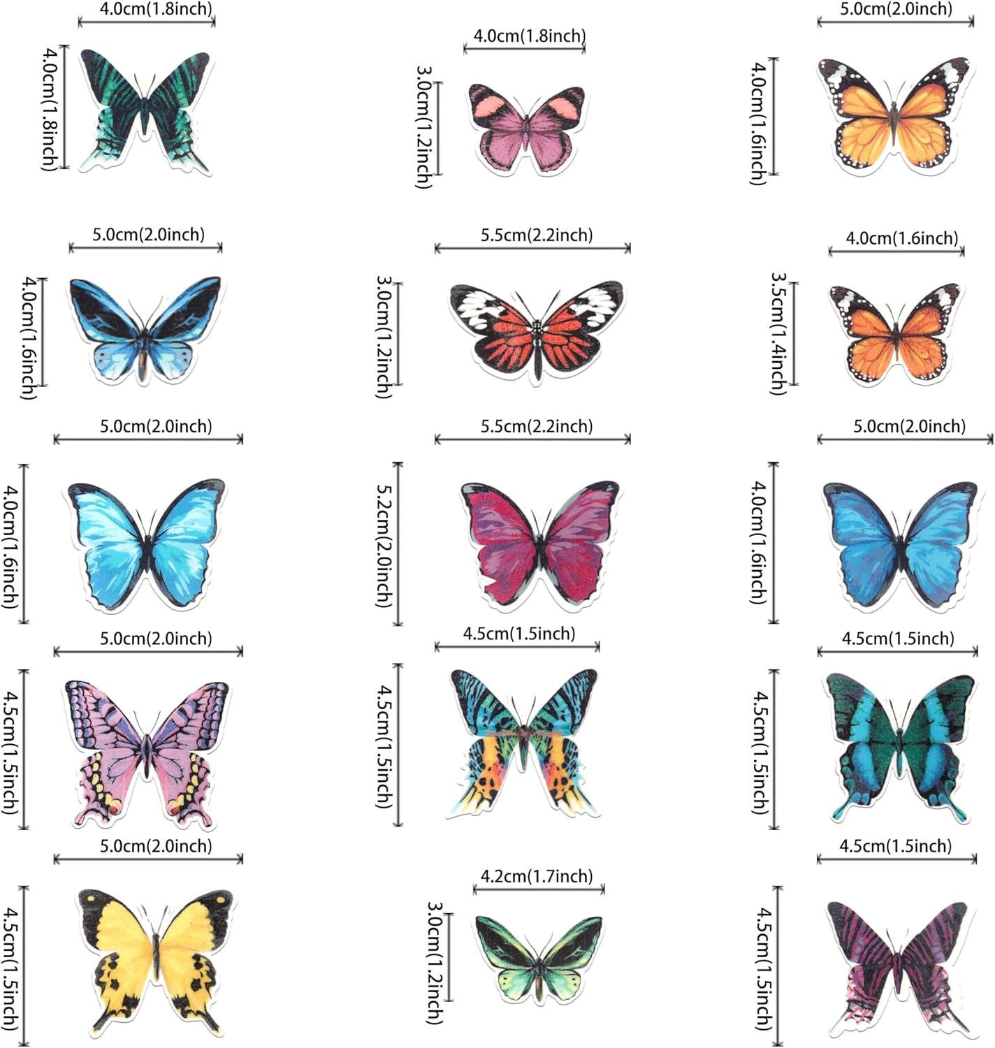 60 PCS Edible Butterfly Cupcake Toppers Wafer Paper Butterflies Cupcake Picks Butterfly Birthday Decorations for Edible Butterflies Theme Birthday Wedding Party Cake Decoration Supplies Colorful